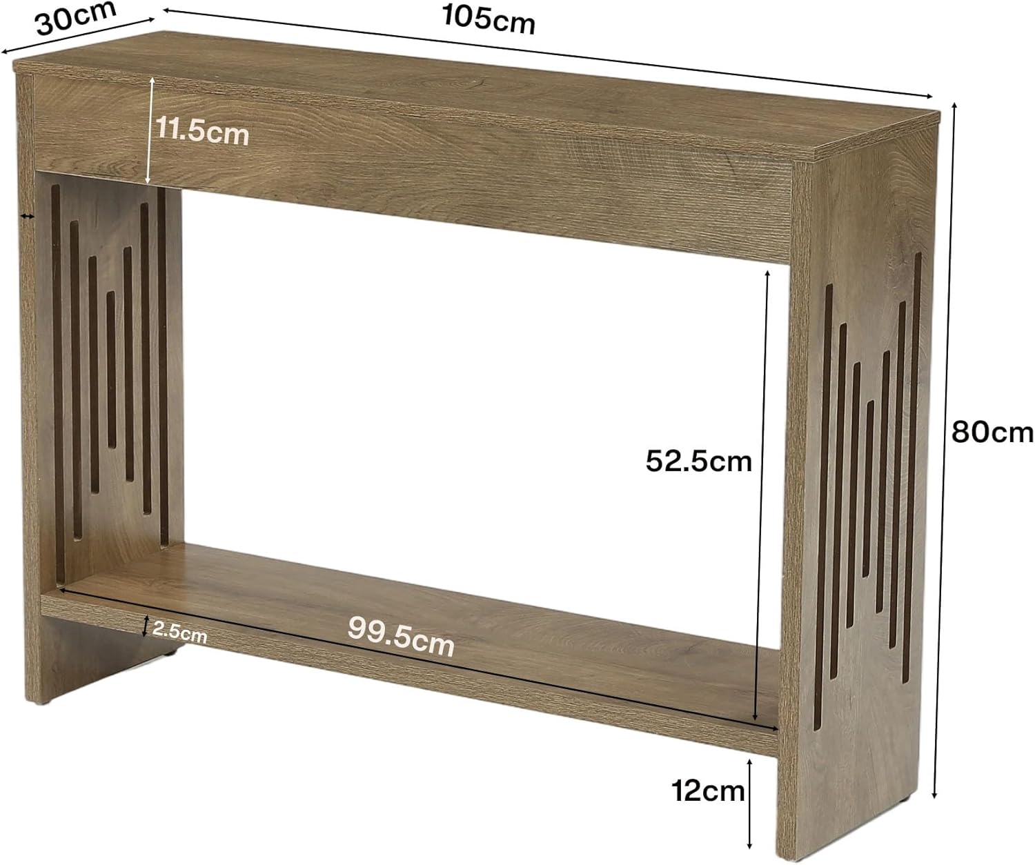 105 cm Smalle Consoletafel met 2 Lagen Opslag, Landelijke Haltafel met Gefreesde Poten