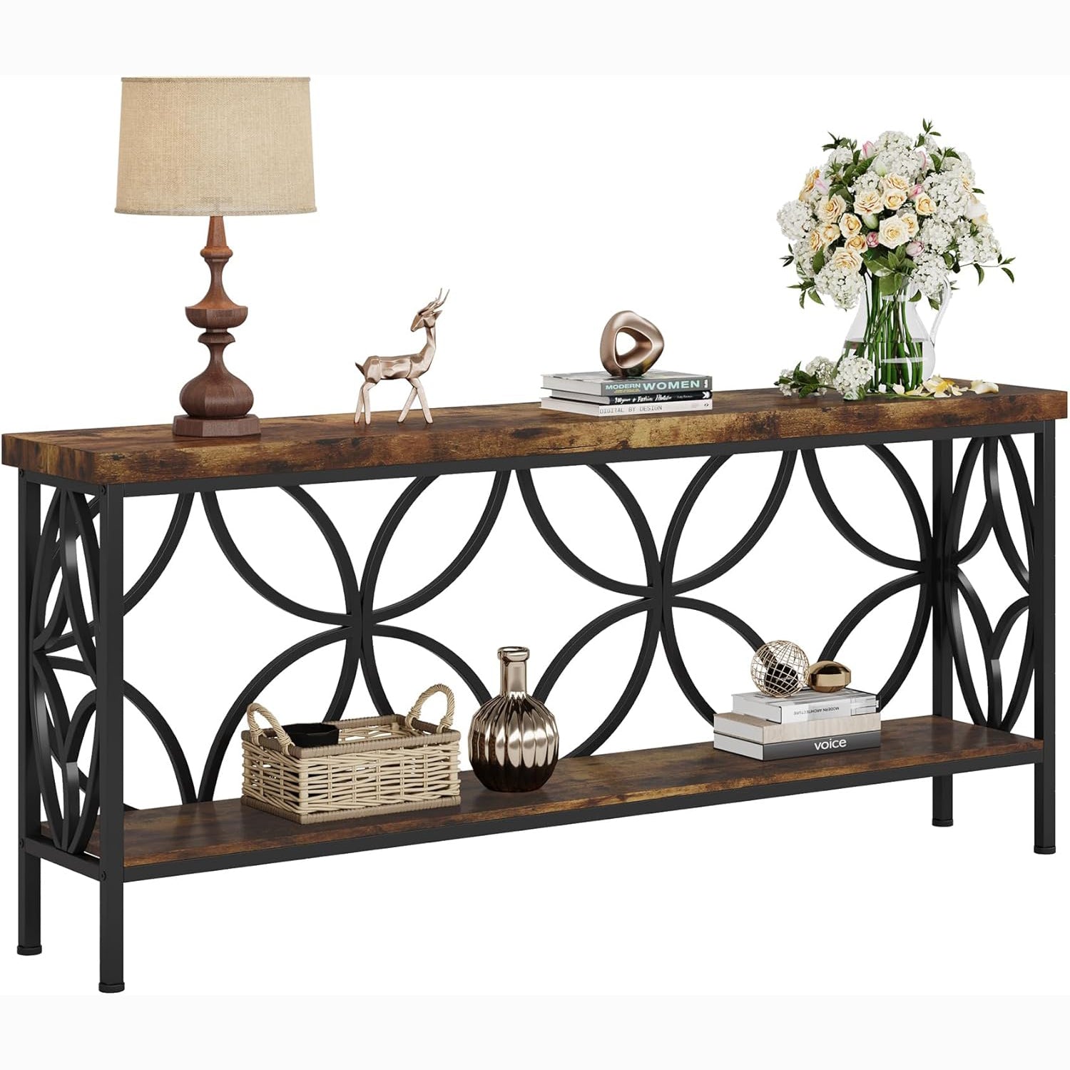 160 cm Smalle Consoletafel, Industriele Opbergconsole voor Hal en Woonkamer