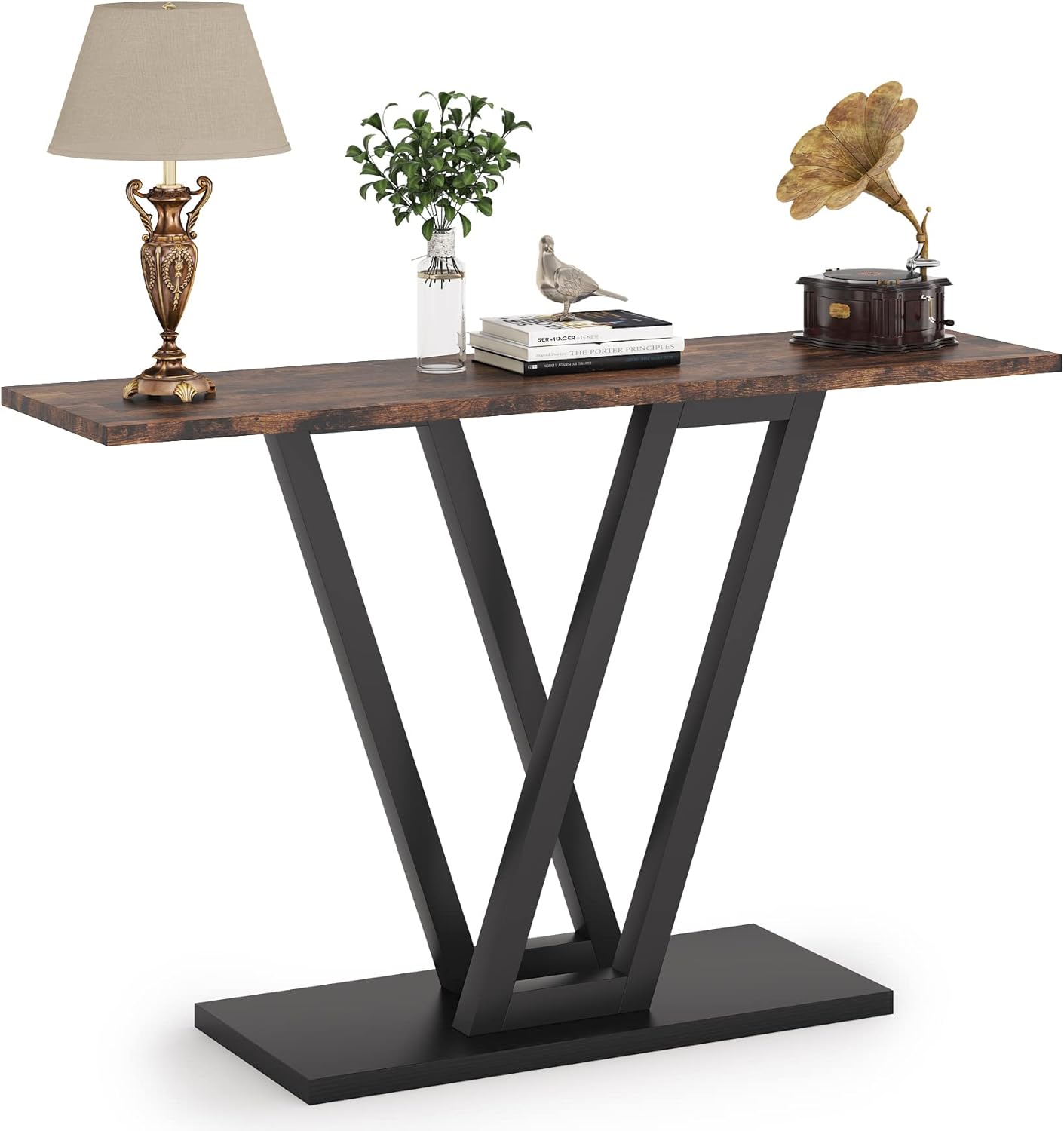 110 cm Industriële Console, Smalle Entréetafel met Stabiel Metalen Frame in Bruin
