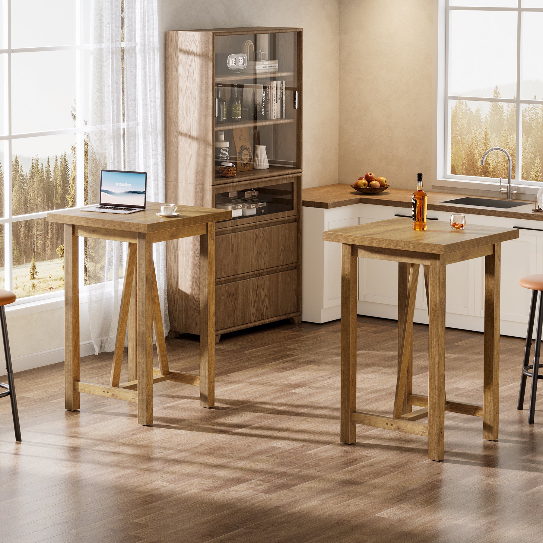 100 cm Tribesigns Bartafel Vierkant, Landelijke Hoge Bistrotafel voor Keuken en Woonkamer