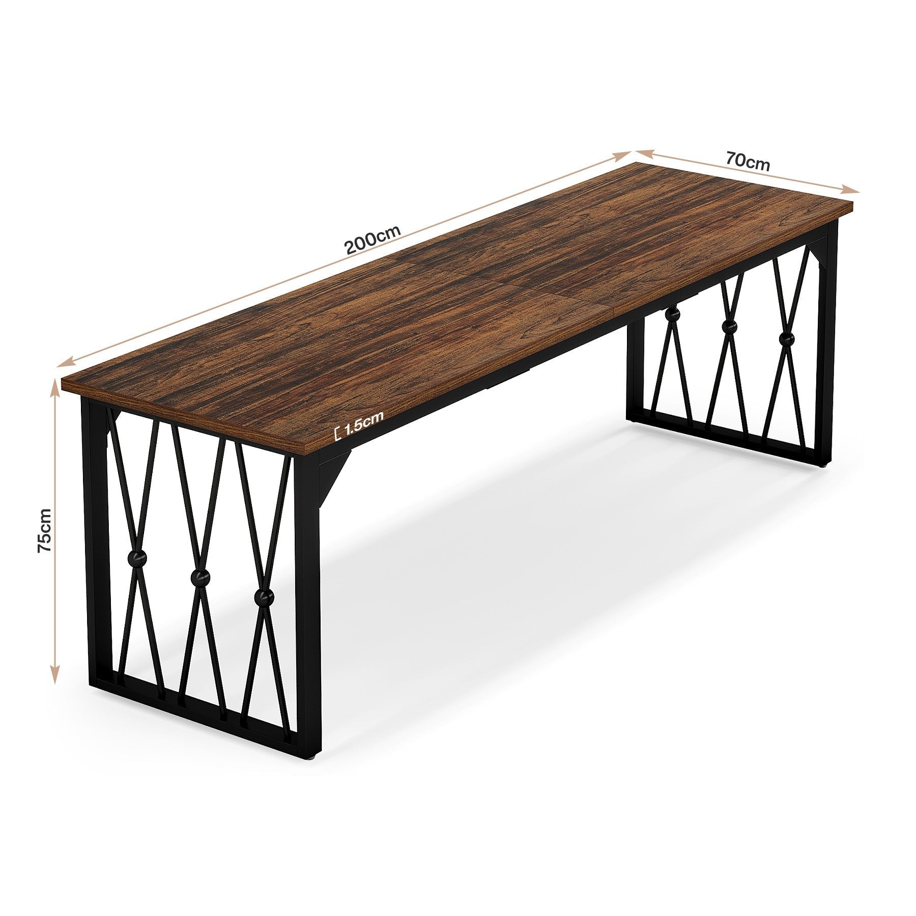 Zwart-Bruine Conferentietafel 200 cm, Stijlvol Rectangular Ontwerp voor Kantoorruimte
