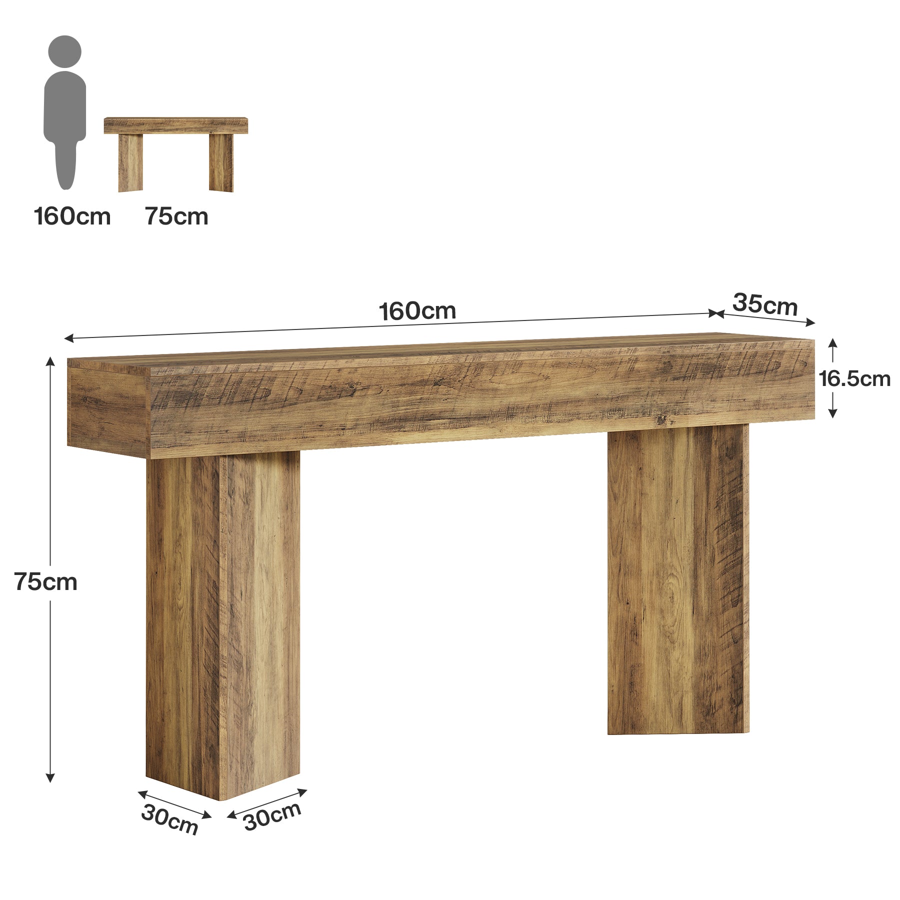 160 cm Smalle Consoletafel voor Entree, Lange Sofa Tafel voor Hal en Woonkamer