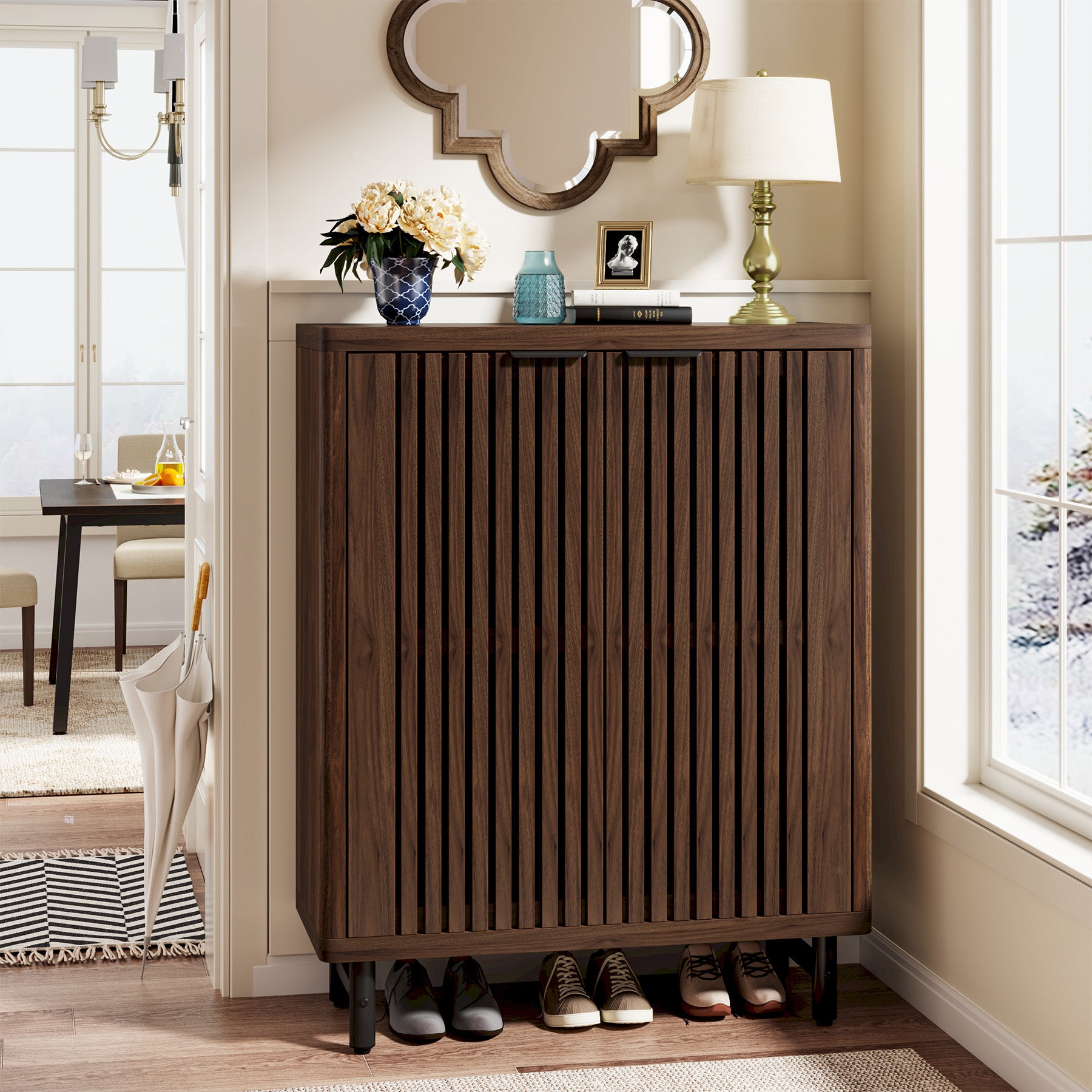 110 cm Retro Schoenenkast, Zes Planken Opbergmeubel met Verstelbare Schappen