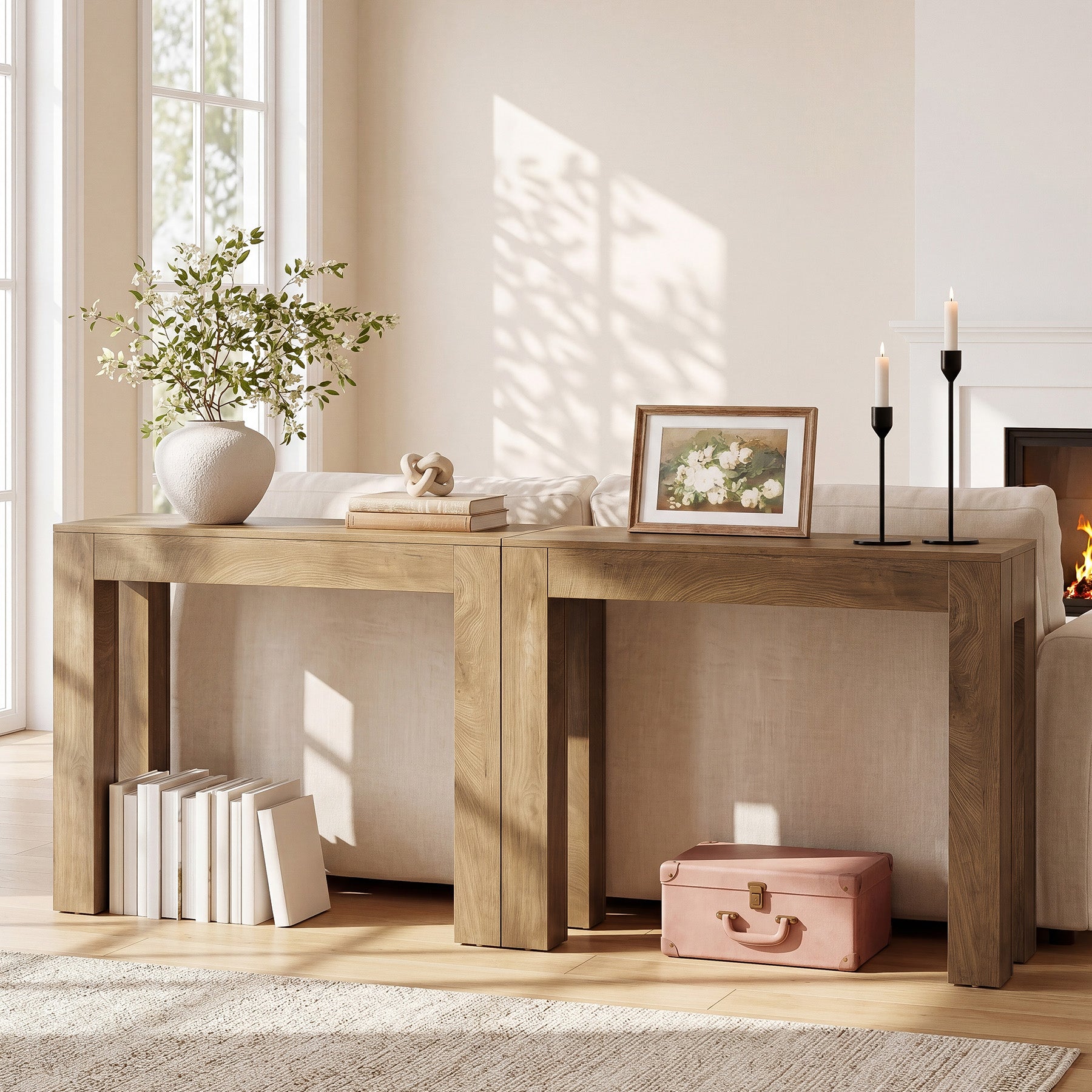 Tribesigns 105 cm consoletafel, lichtbruine sidetable met blokpoten