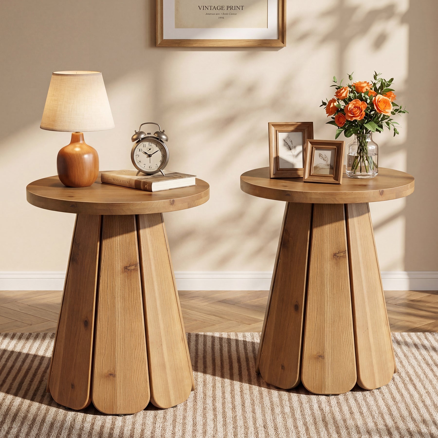 Tribesigns 50 cm ronde houten bijzettafel, massief houten zijtafel met uitlopende voet voor woonkamer