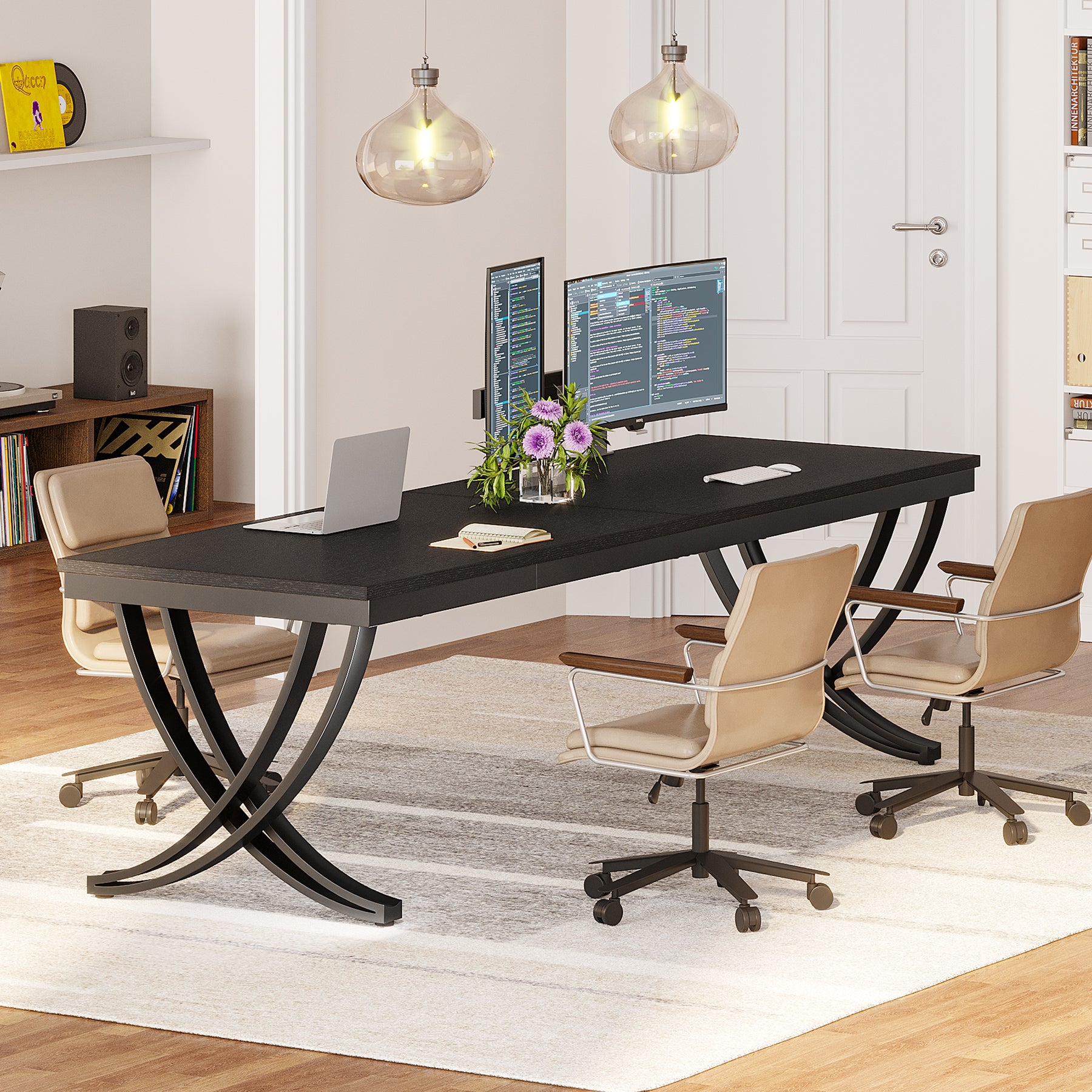 200 cm Bureau voor Twee Personen, Landelijke Computer Tafel met Stijlvolle Poten