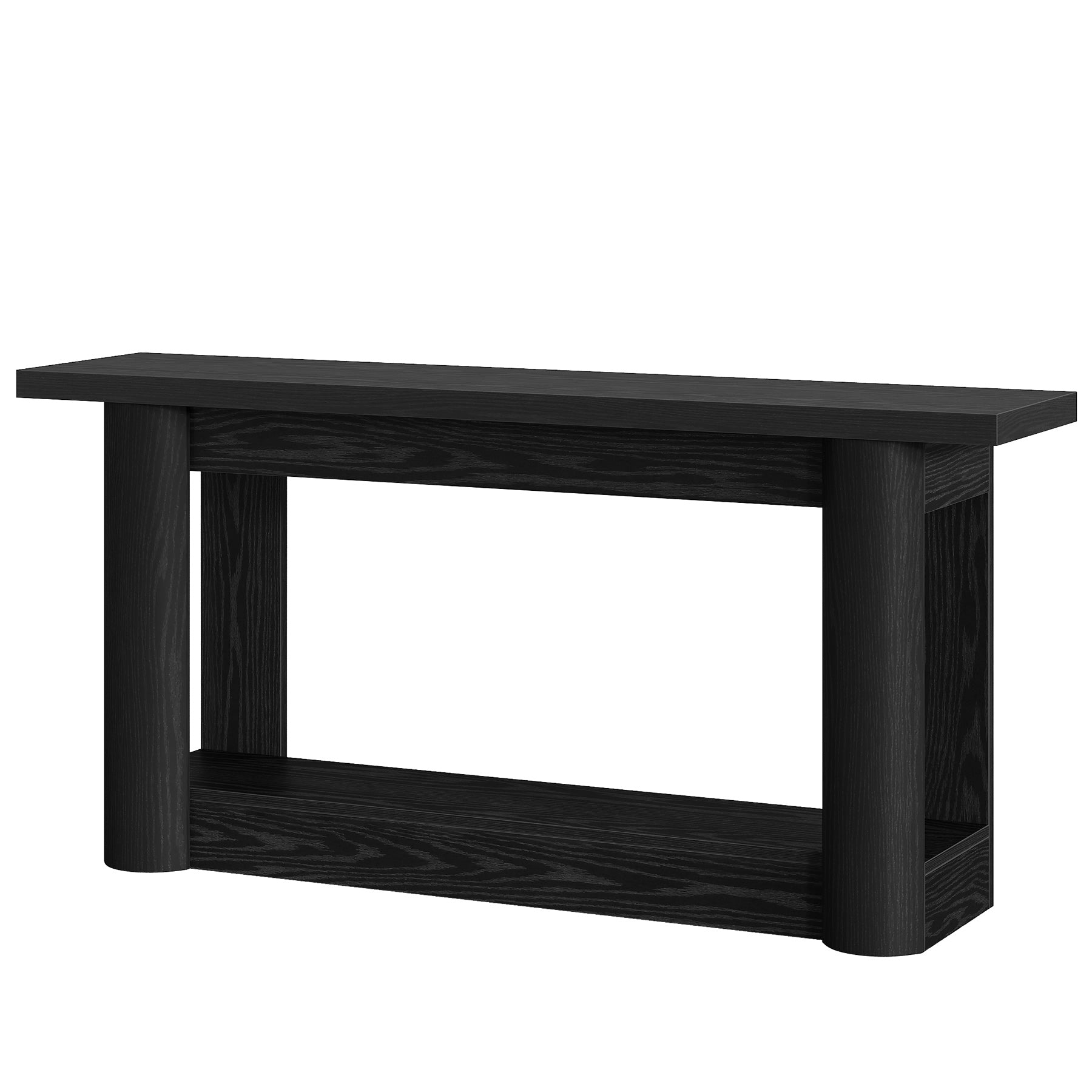 160 cm Landelijke Console met 2 Planken, Smalle Lange Salontafel in Rustiek Bruin voor Hal en Entree