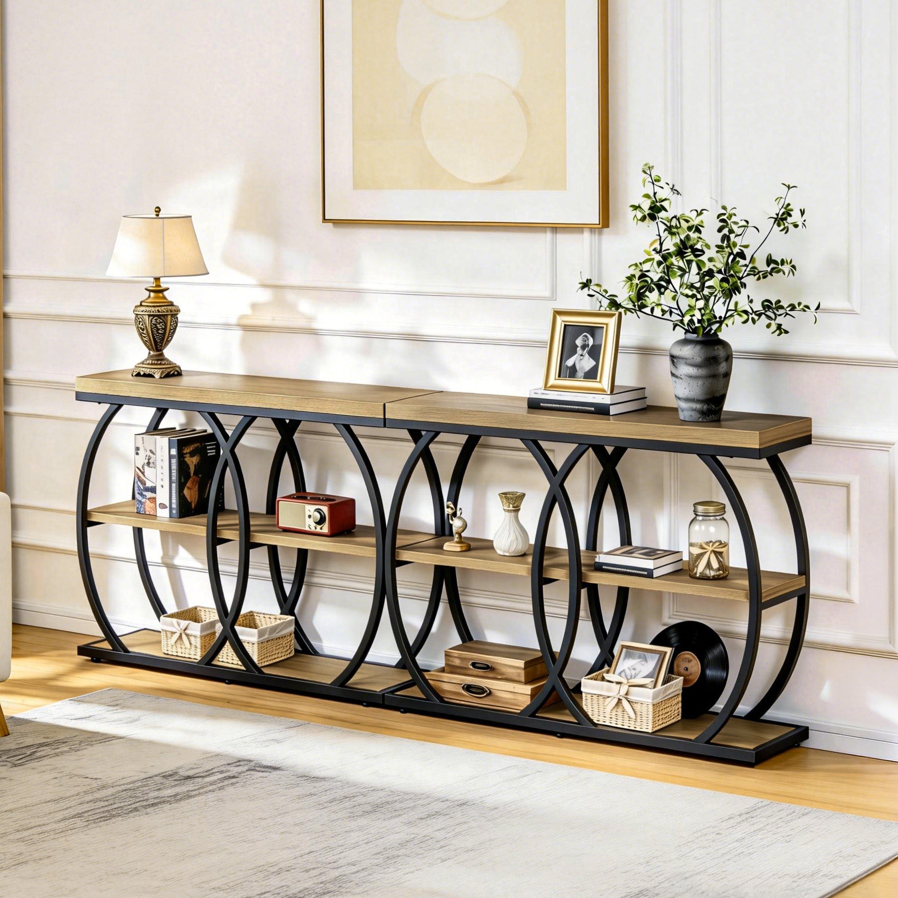 105 cm Industriële Consoletafel, 3-laags Sidetable met Opbergruimte