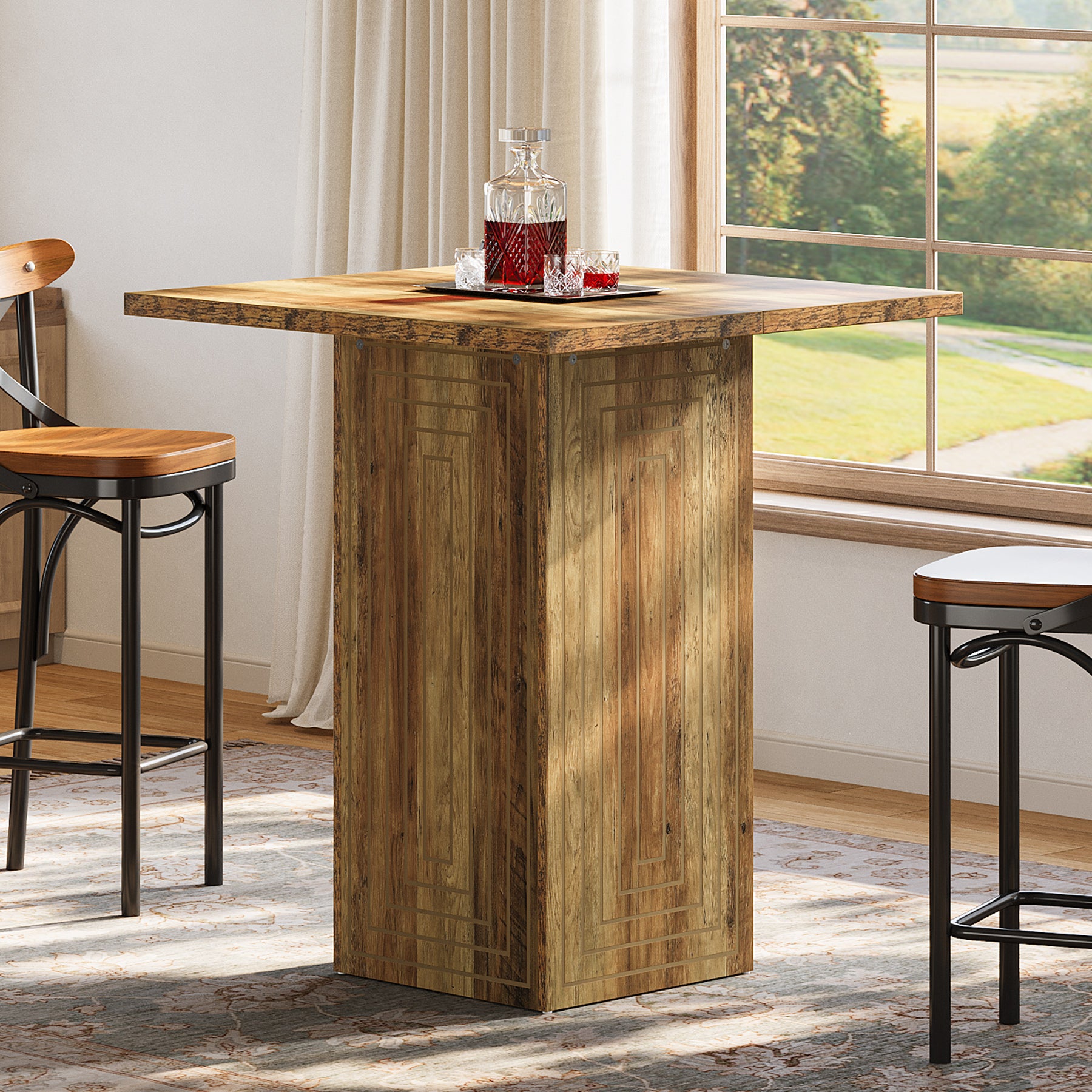 79 cm Vierkante Boerderijstijl Bartafel, Met Geometrisch Patroon voor Keuken en Woonkamer