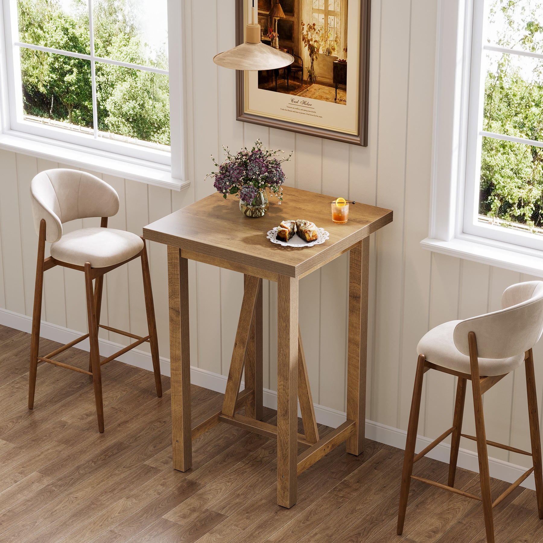 100 cm Tribesigns Bartafel Vierkant, Landelijke Hoge Bistrotafel voor Keuken en Woonkamer