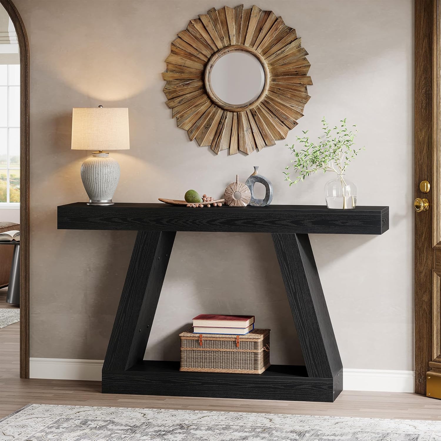 140 cm Landelijke Consoletafel, Industriële Houten Opbergtafel voor Hal en Woonkamer