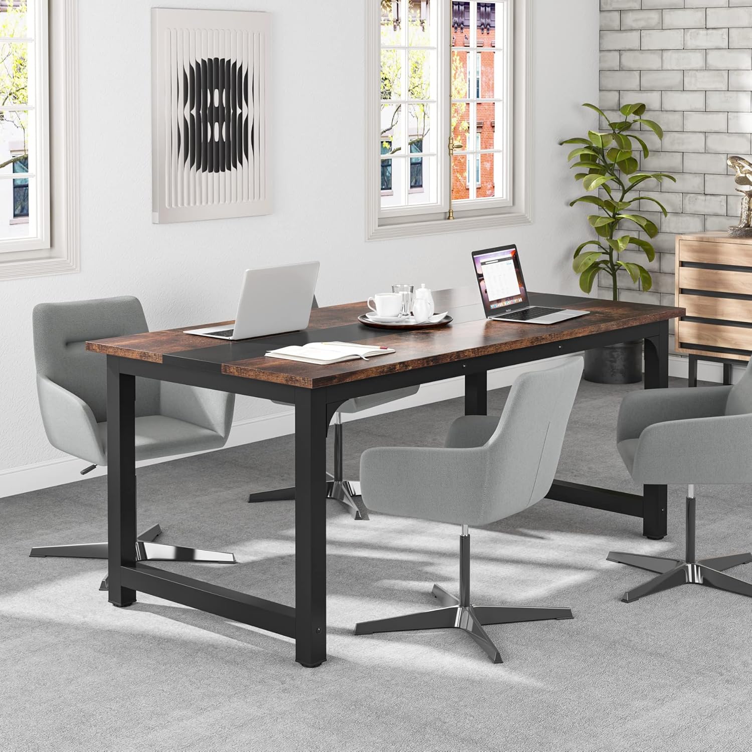 160x80 cm Computerbureau, Ruime Werkplek in Vintage Bruin en Zwart