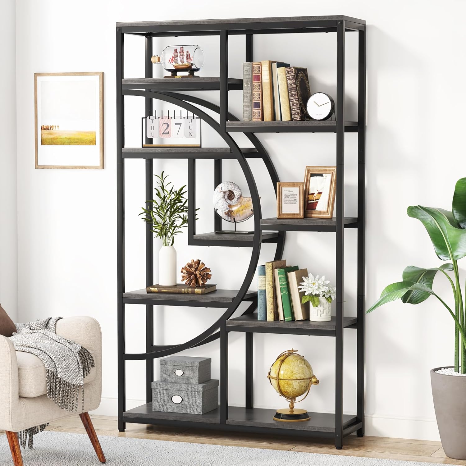 180 cm Tribesigns Boekenkast, Industriële 5-Lags Etagère met 9 Open Planken