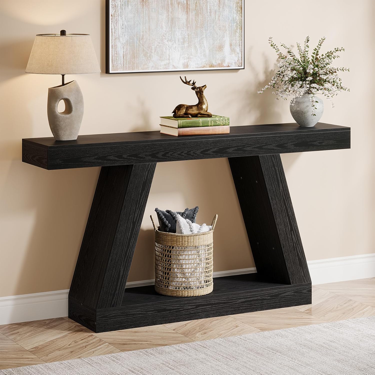 140 cm Landelijke Consoletafel, Industriële Houten Opbergtafel voor Hal en Woonkamer
