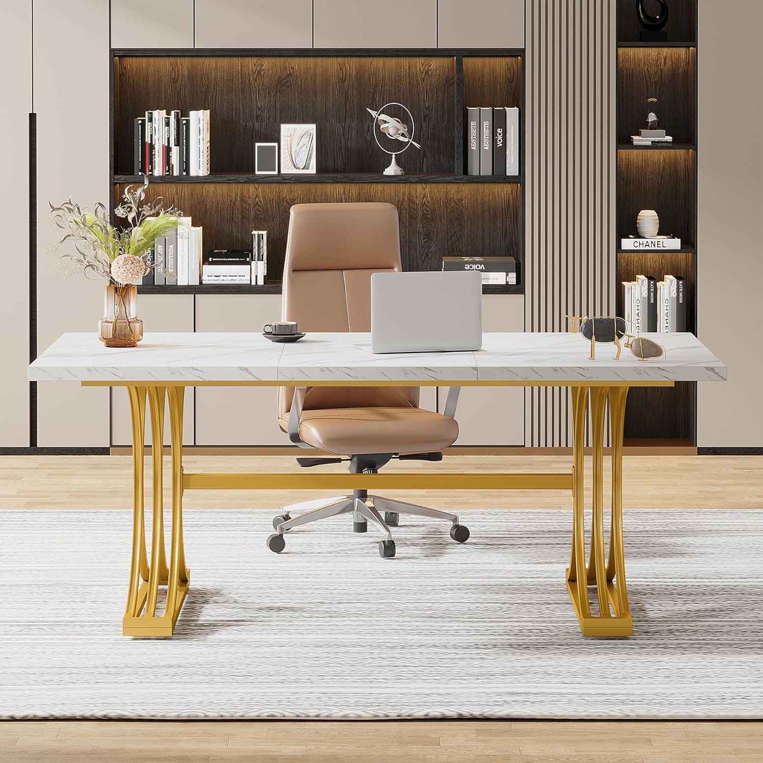 160 x 80 cm Tribesigns Bureau, Moderne Computer Tafel met Gouden Poten voor Kantoor