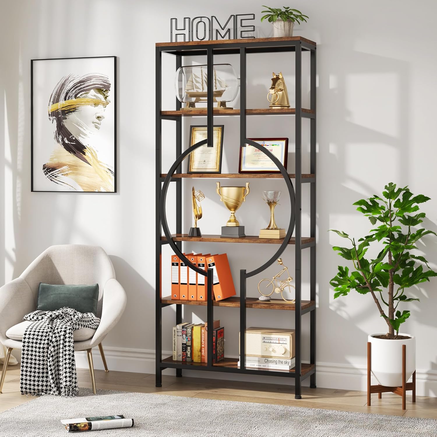 180 cm Hoge Boekenkast, Zes Planken Industriële Boekenplank