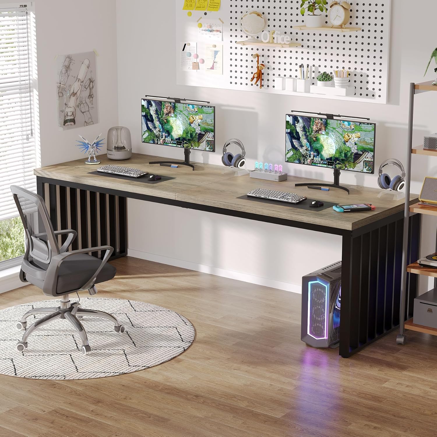 180 cm Bureau, Robuuste Computertafel Met Metalen Frame Voor Thuiskantoor