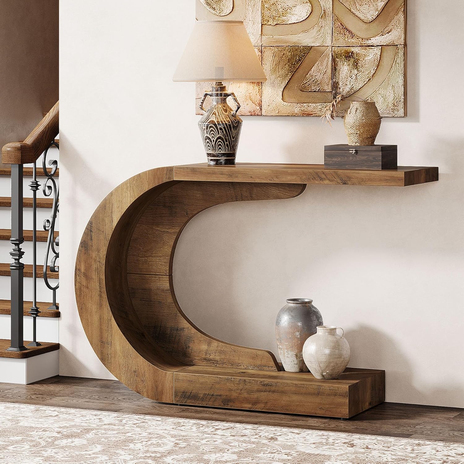 Tribesigns Moderne Entréetafel met Opbergruimte, Landelijk C-Vormig Design 110 cm voor Woonkamer