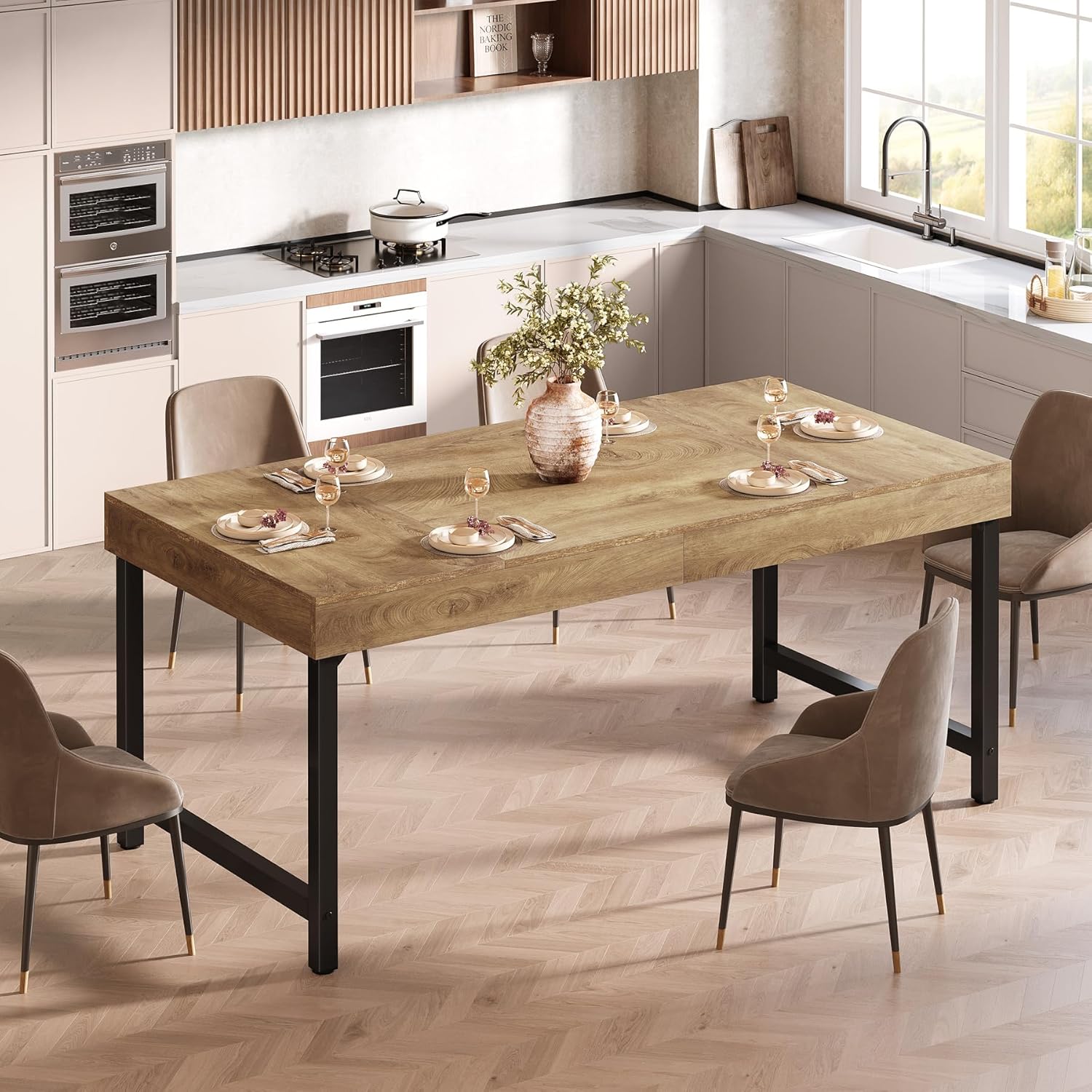 140 cm Tribesigns Eettafel, Industrieel Keukenblad met Metalen Poten voor 4-6 Personen