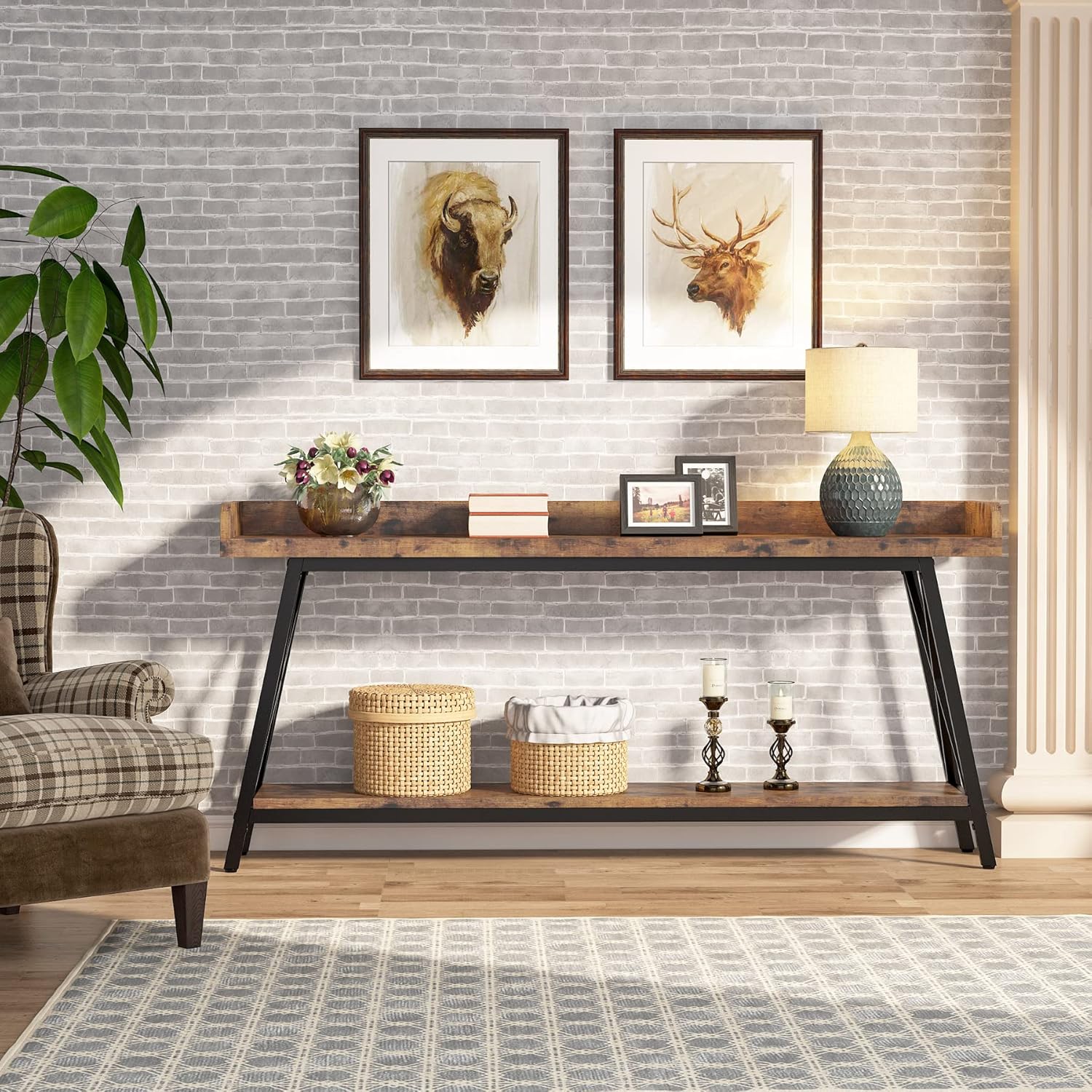 180 cm Industriële Consoletafel, Extra Lange Smalle Tafel voor Woonkamer en Hal