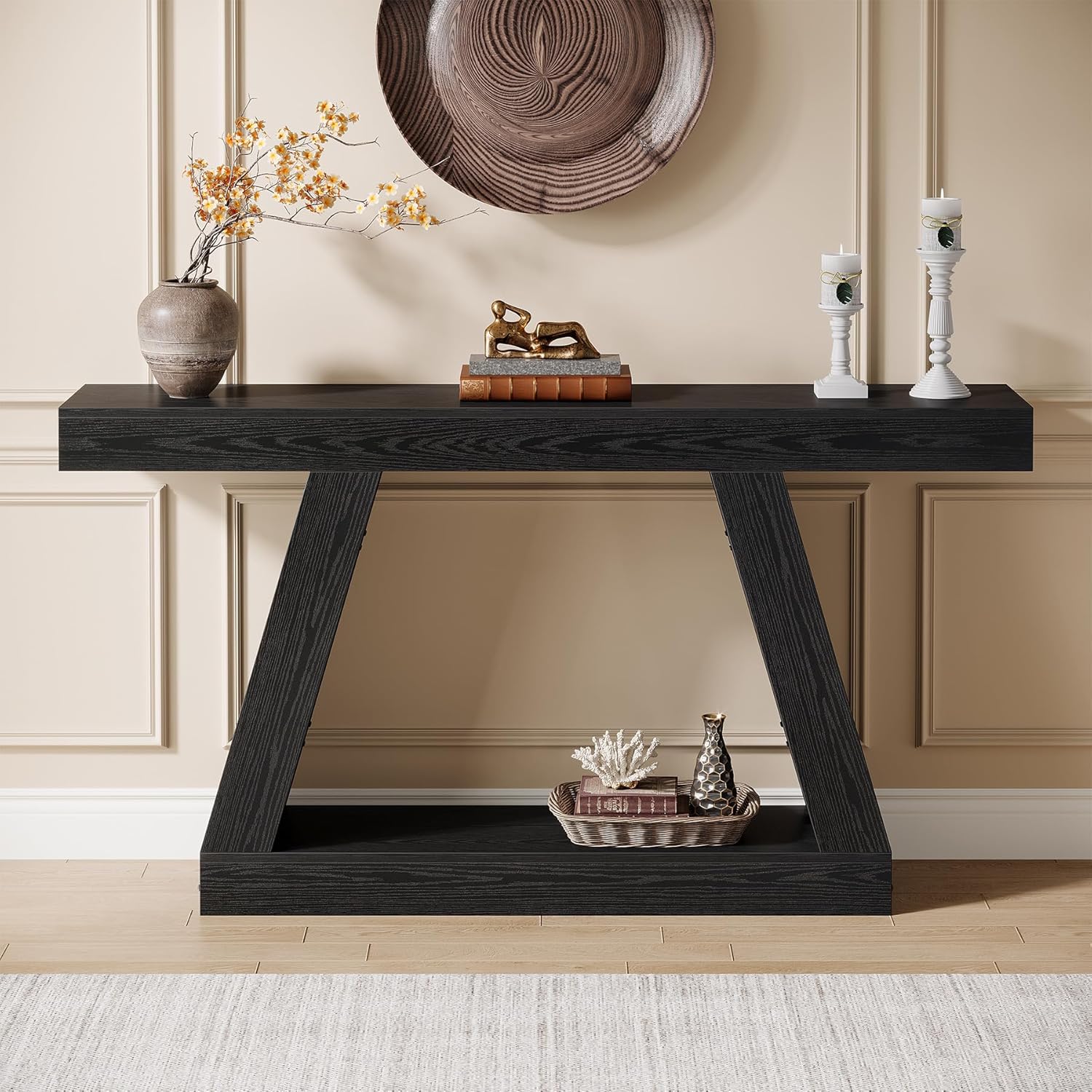 140 cm Landelijke Consoletafel, Industriële Houten Opbergtafel voor Hal en Woonkamer