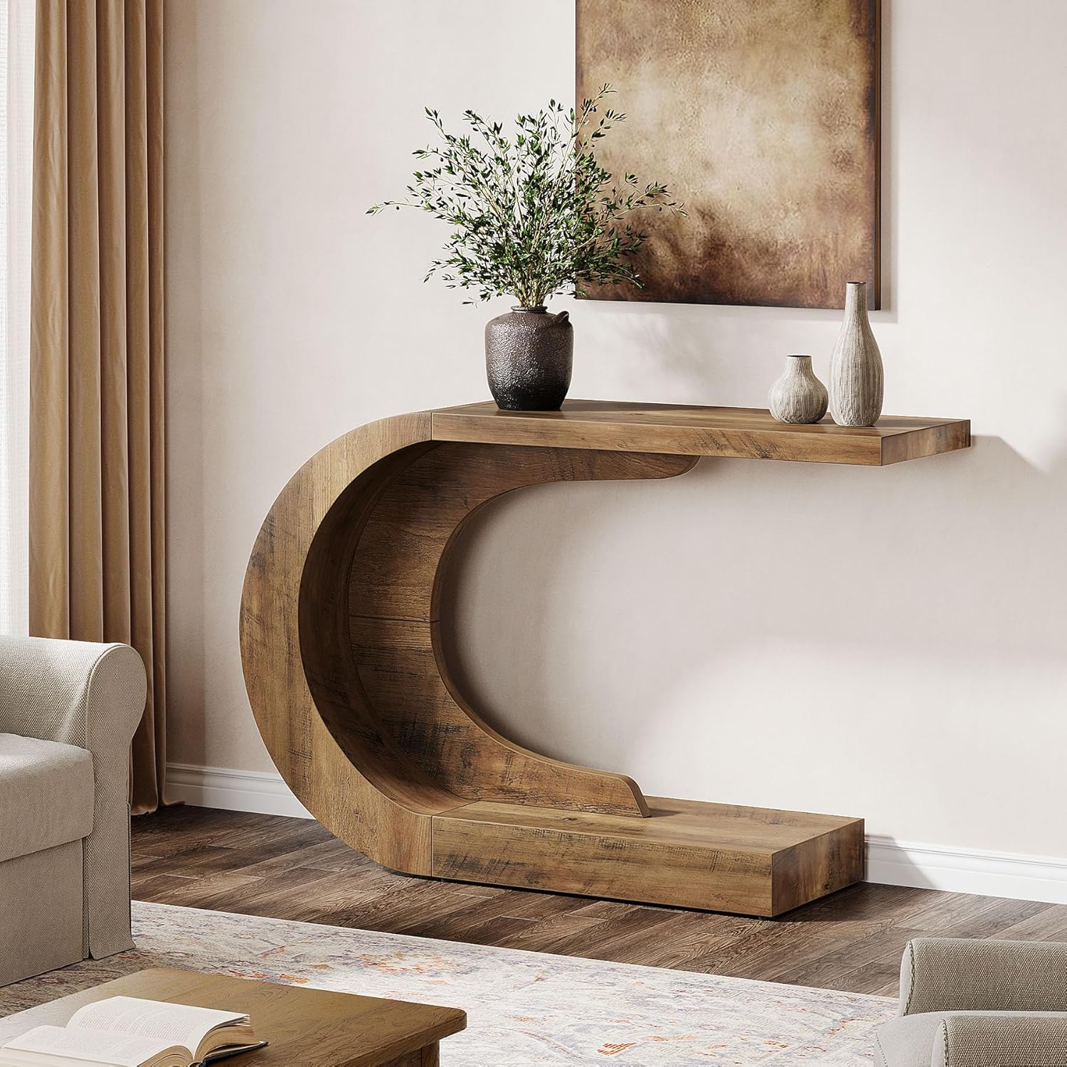 Tribesigns Moderne Entréetafel met Opbergruimte, Landelijk C-Vormig Design 110 cm voor Woonkamer