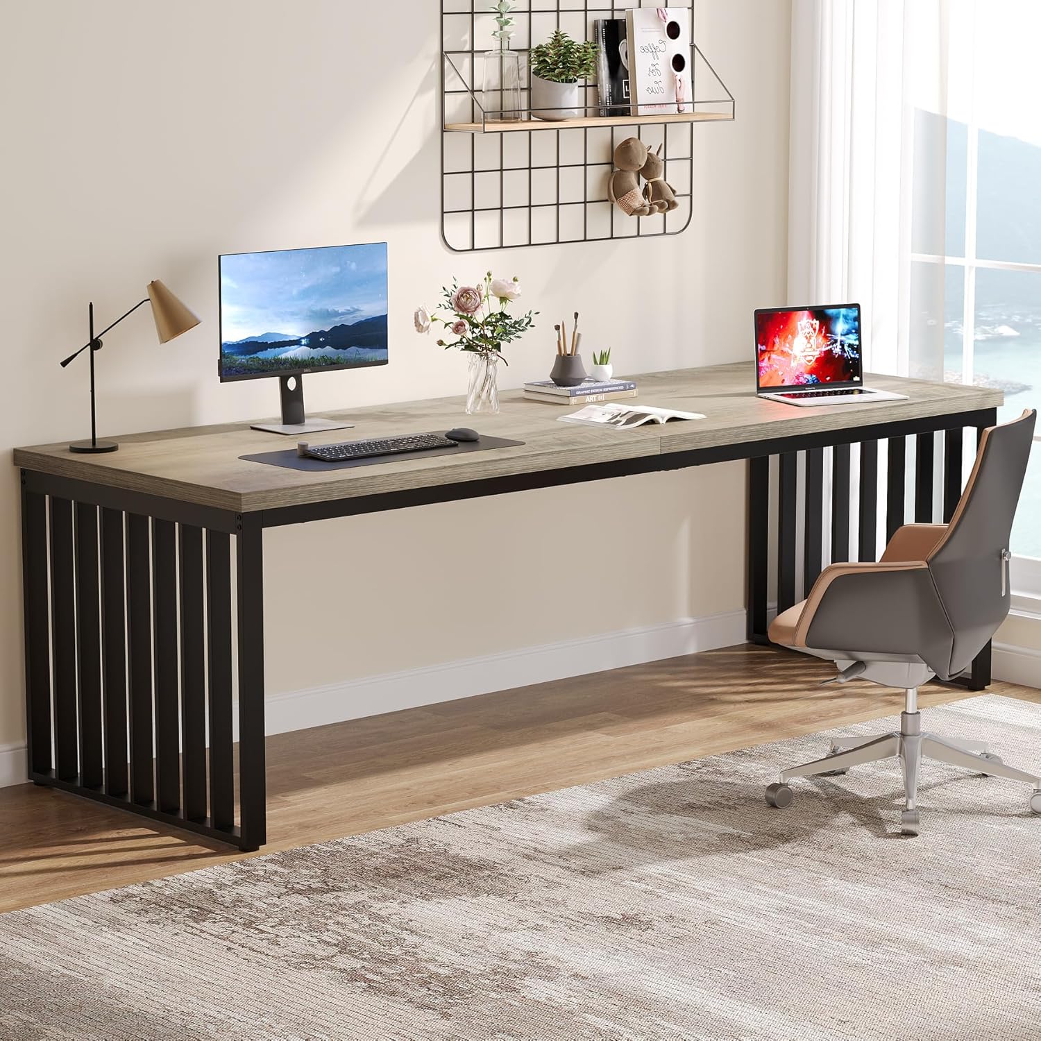 180 cm Bureau, Robuuste Computertafel Met Metalen Frame Voor Thuiskantoor