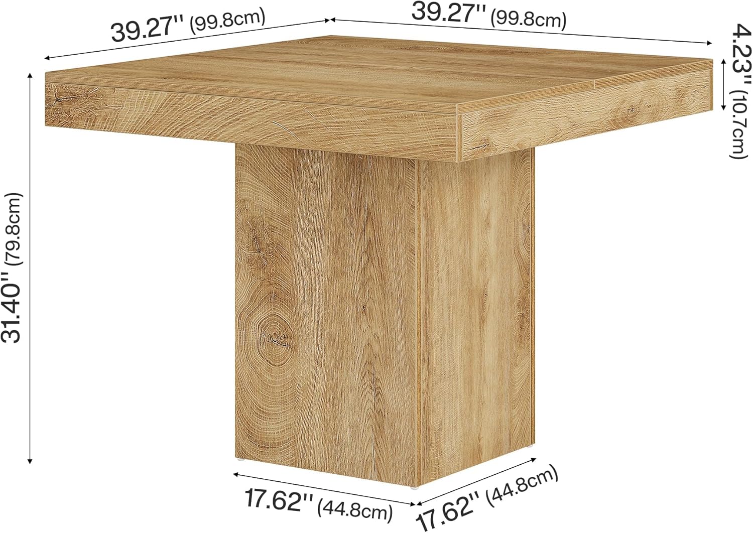 100 cm Eettafel voor 4 Personen, Vierkante Keukentafel voor Eetkamer en Woonkamer