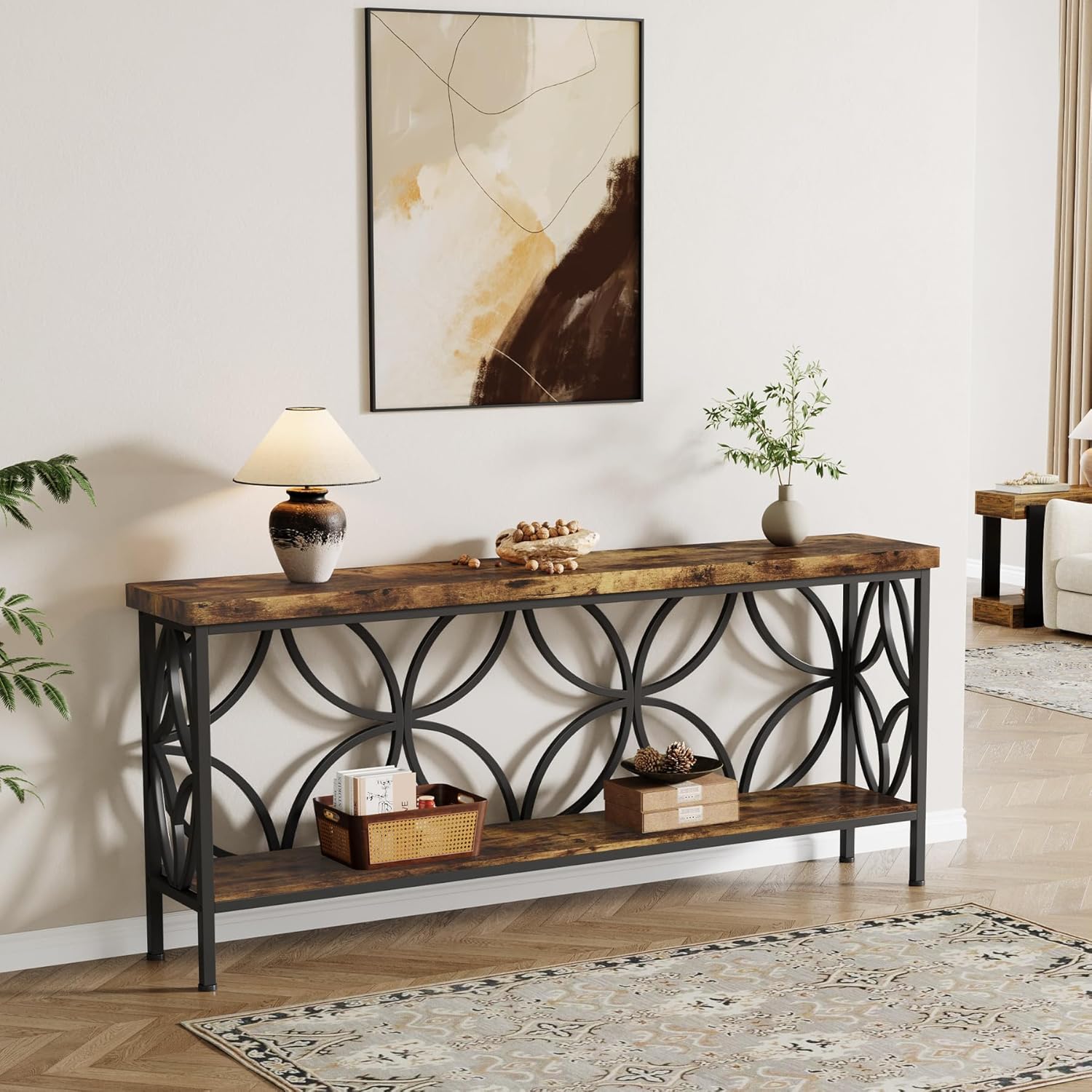 160 cm Smalle Consoletafel, Industriele Opbergconsole voor Hal en Woonkamer