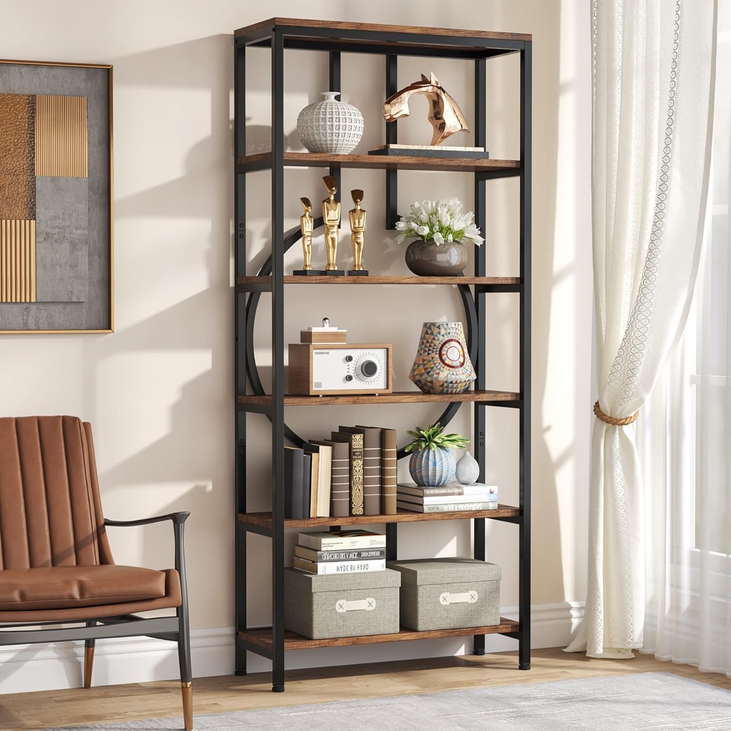 180 cm Hoge Boekenkast, Zes Planken Industriële Boekenplank