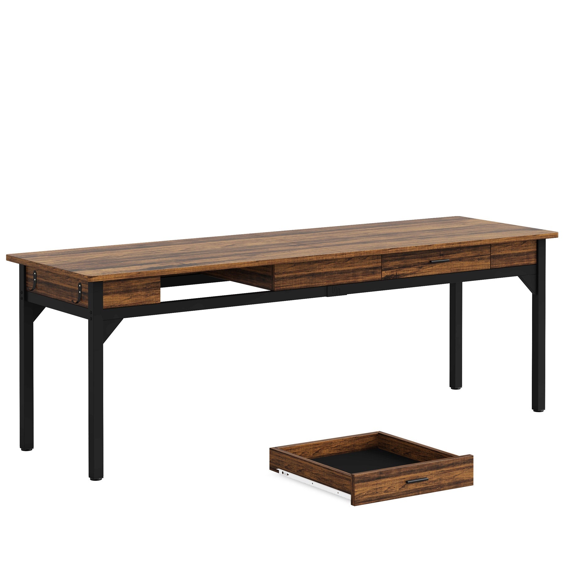 200 cm Tribesigns Computerbureau, Extra Lang Tweepersoons Werkstation in Rustiek Bruin