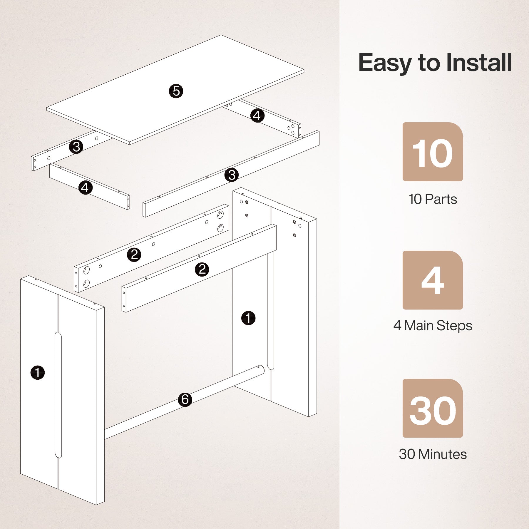 105 cm Bartafel met Metalen Voetsteun, Rechthoekige Statafel voor Keuken en Bistro (Alleen Tafel)