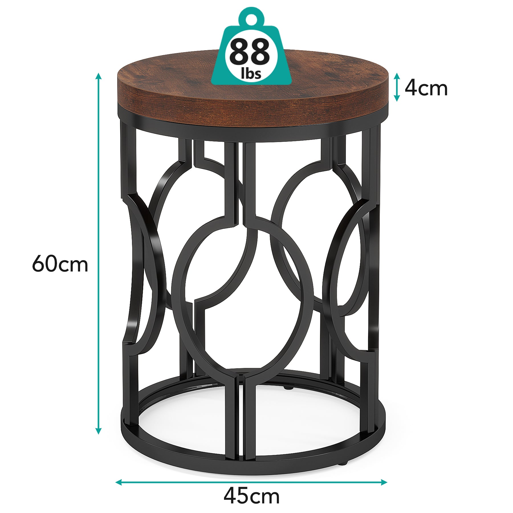 Ronde Bijzettafel van 45 cm met Industrieel Hol Metalen Frame