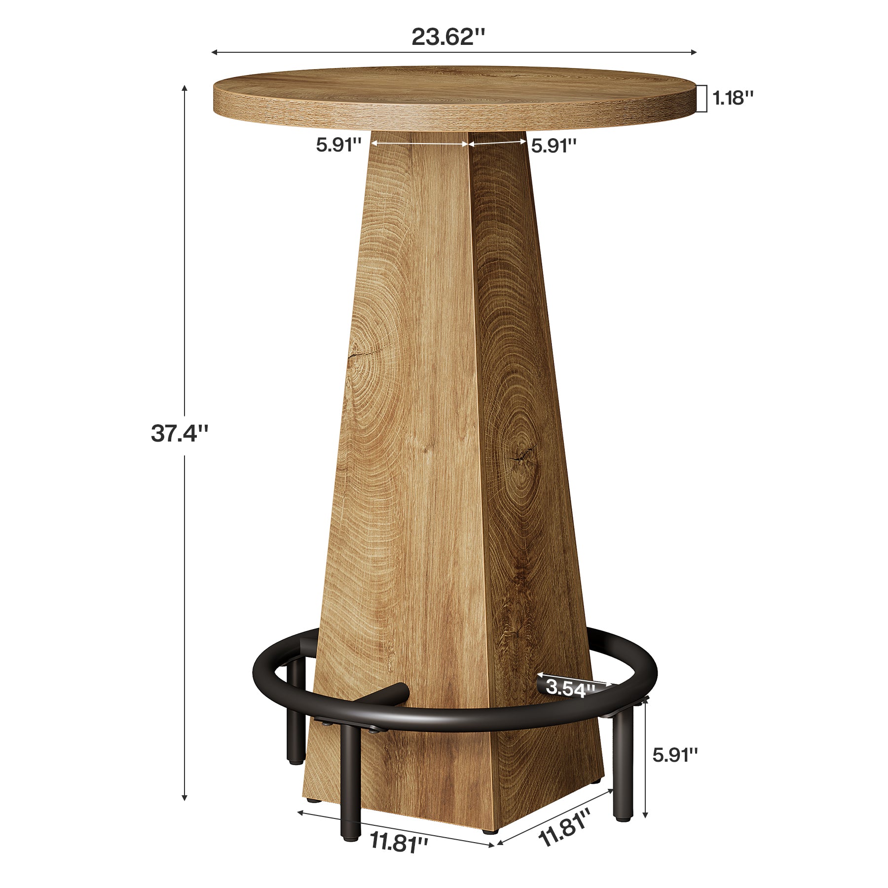 95 cm Ronde Bartafel met Metalen Voetring, Houten Bistro Statafel
