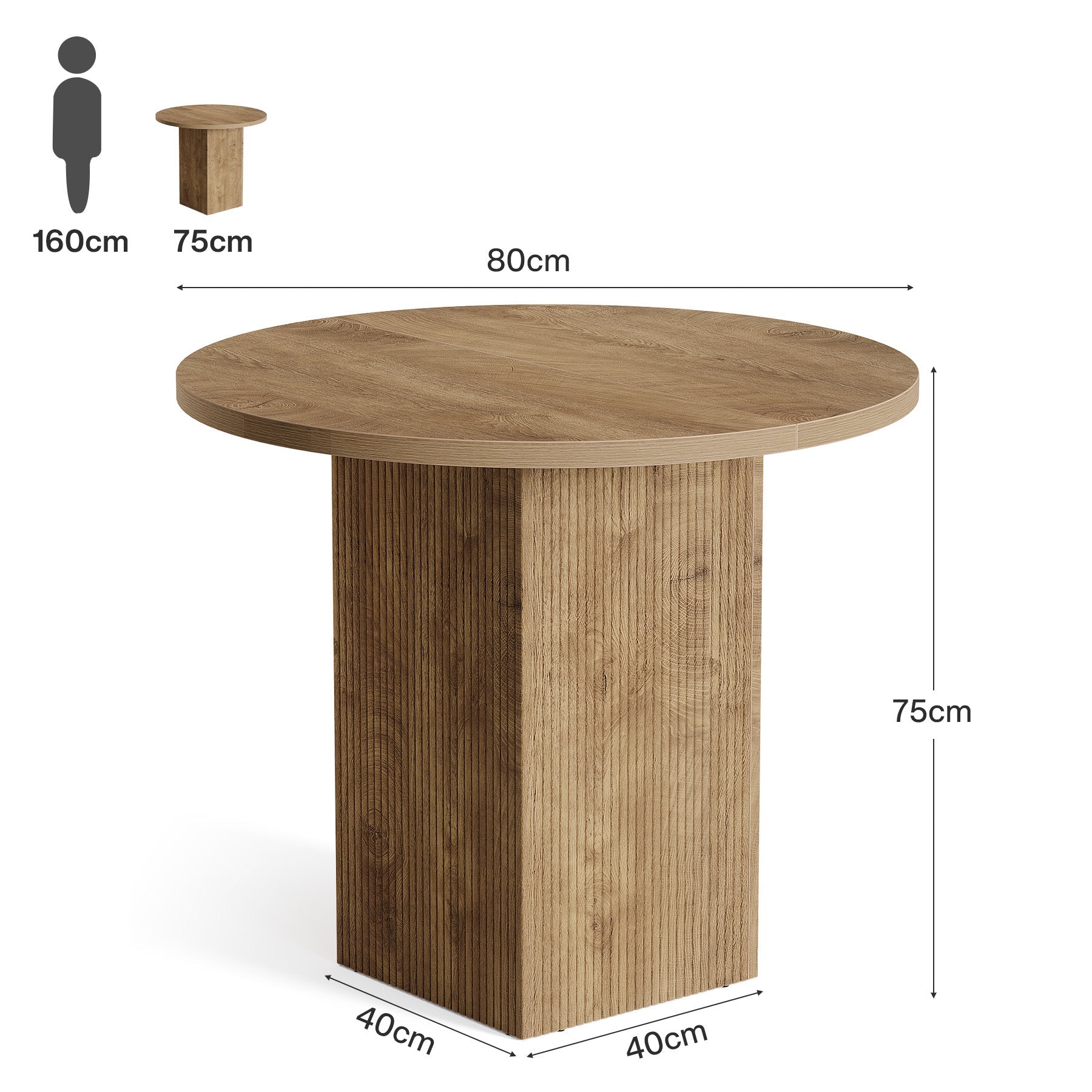 80 cm Tribesigns Ronde Vergadertafel, Met Houten Gecanneleerde Voet voor Ruimtebesparing