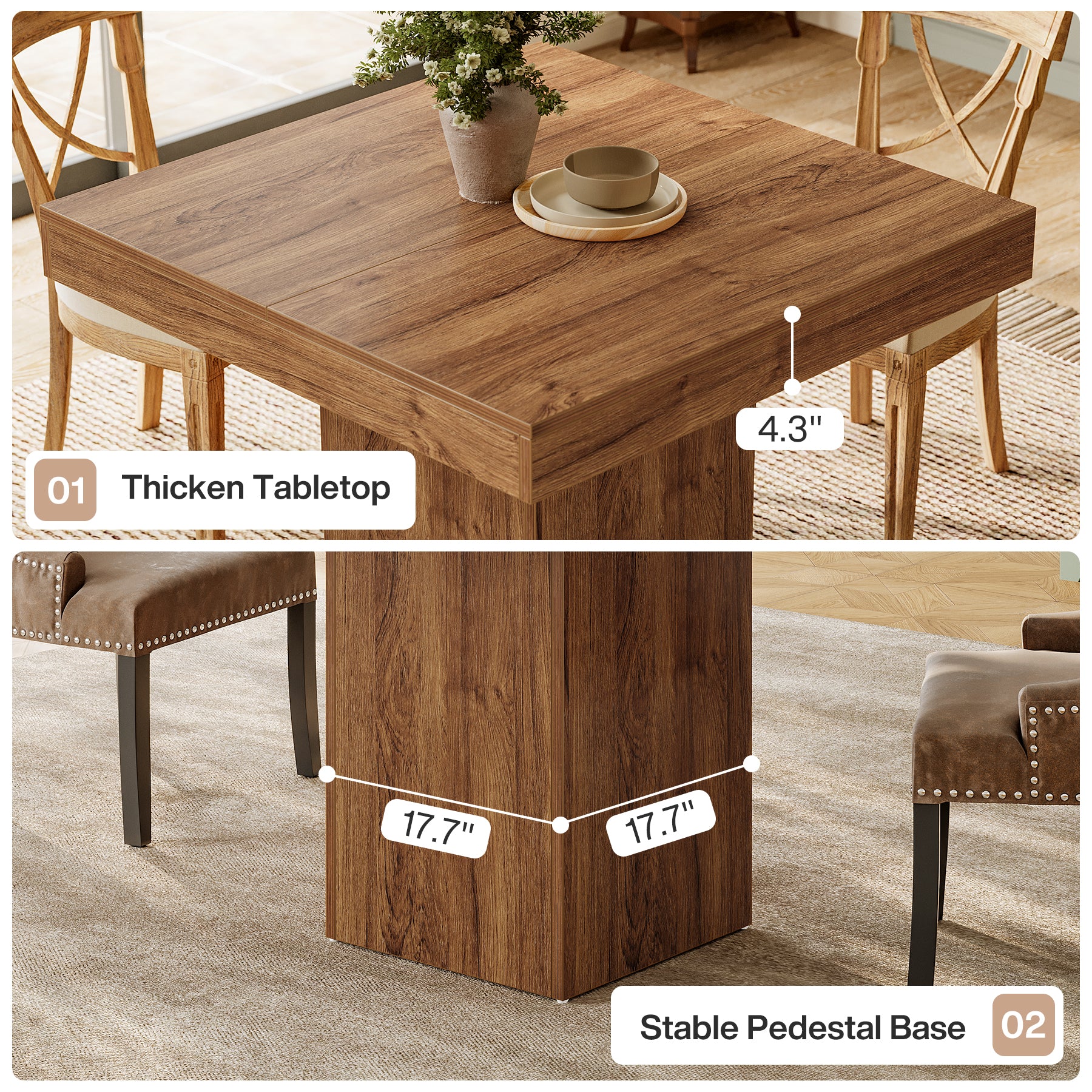 100 cm Eettafel voor 4 Personen, Vierkante Keukentafel voor Eetkamer en Woonkamer