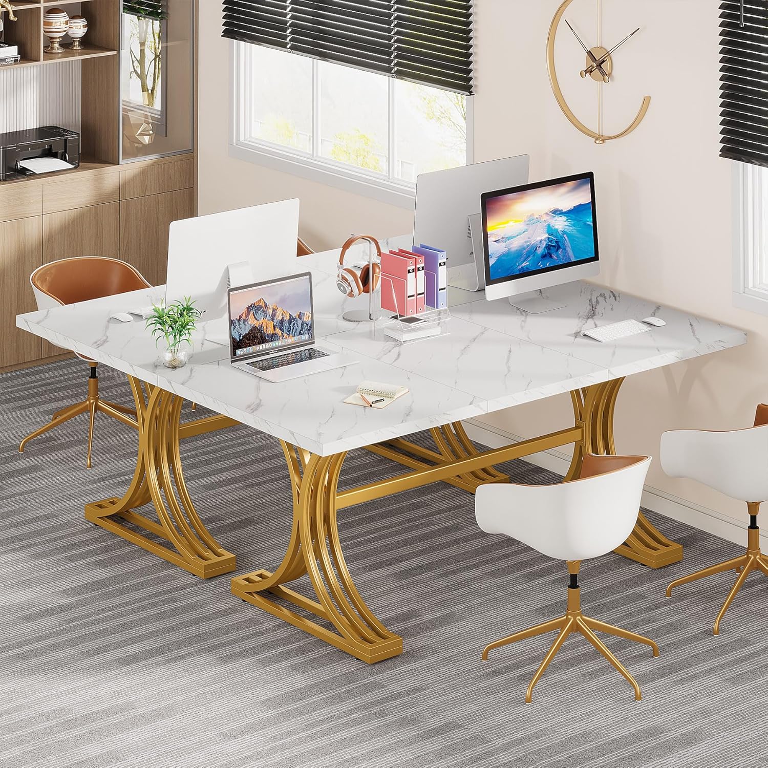 160 x 80 cm Tribesigns Bureau, Moderne Computer Tafel met Gouden Poten voor Kantoor