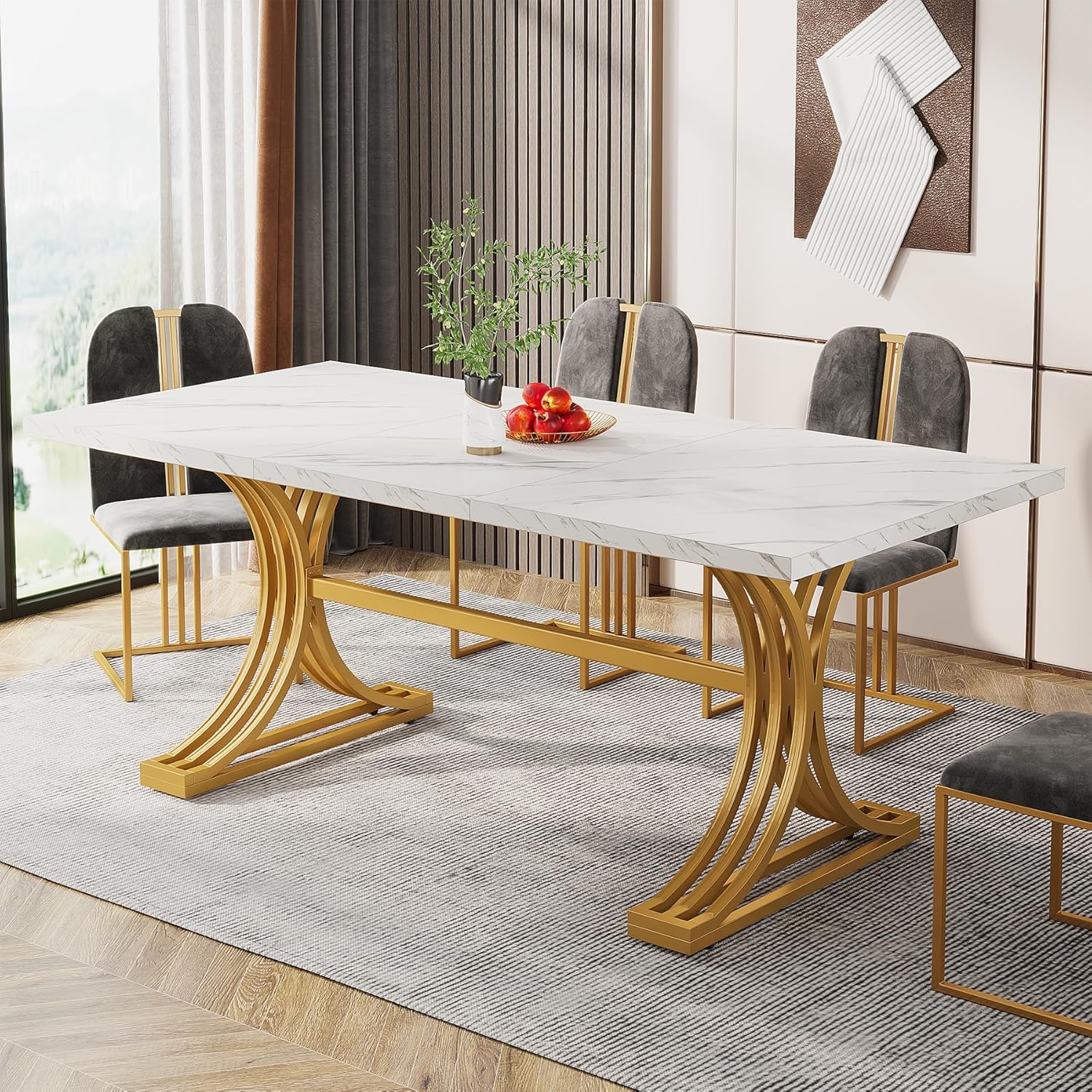 Tribesigns Eettafel 160 cm met Marmerlook Blad, Moderne Keukentafel Goud
