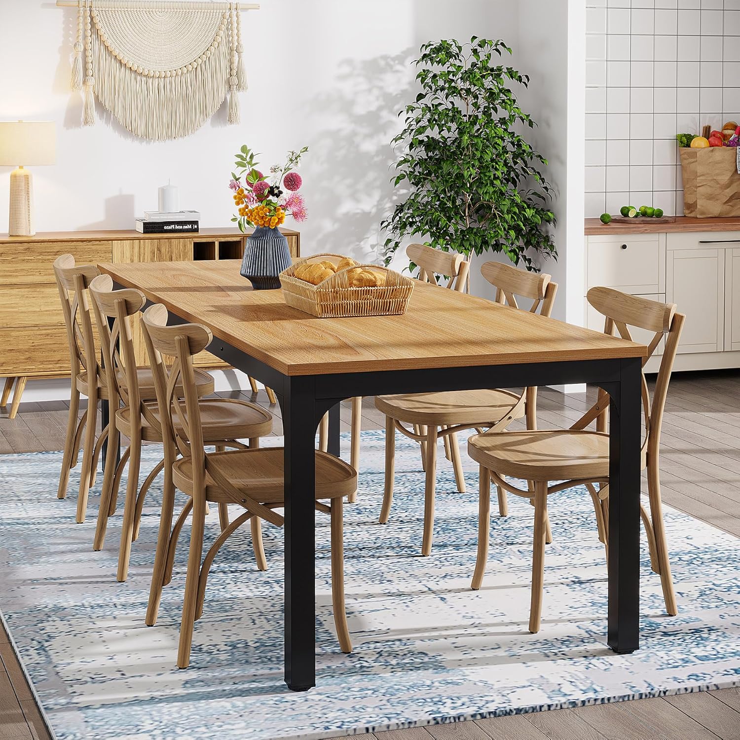 200x70 cm Tribesigns Eettafel, Industrieel Keukenblad met Metalen Poten voor 6-8 Personen