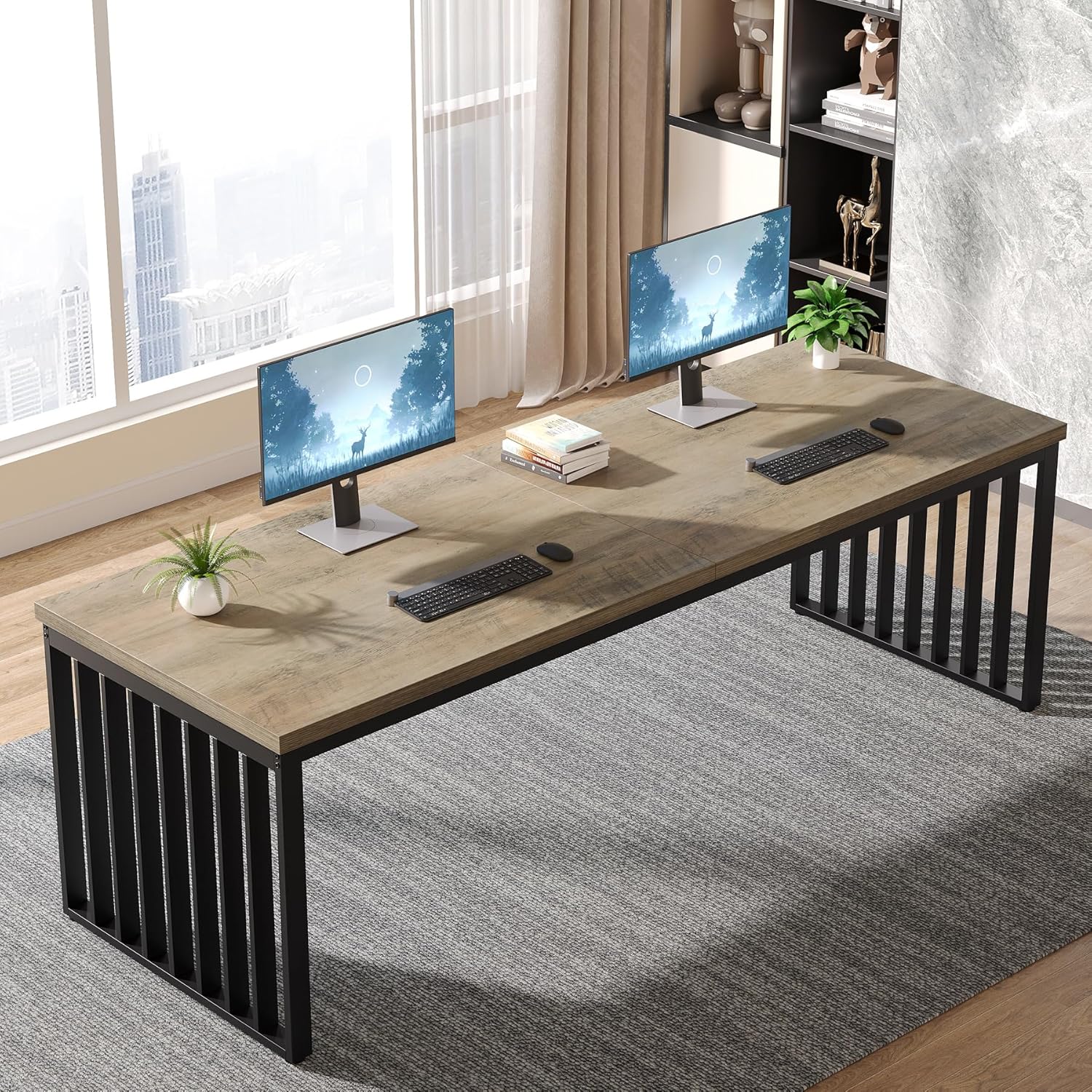 180 cm Bureau, Robuuste Computertafel Met Metalen Frame Voor Thuiskantoor