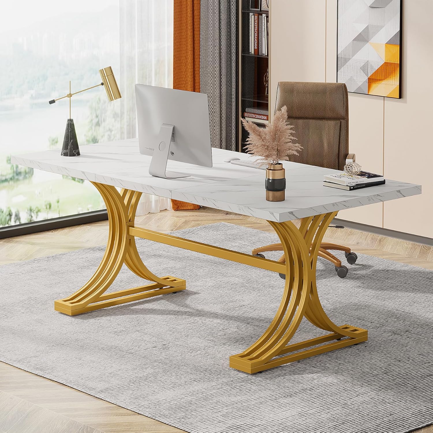 160 x 80 cm Tribesigns Bureau, Moderne Computer Tafel met Gouden Poten voor Kantoor