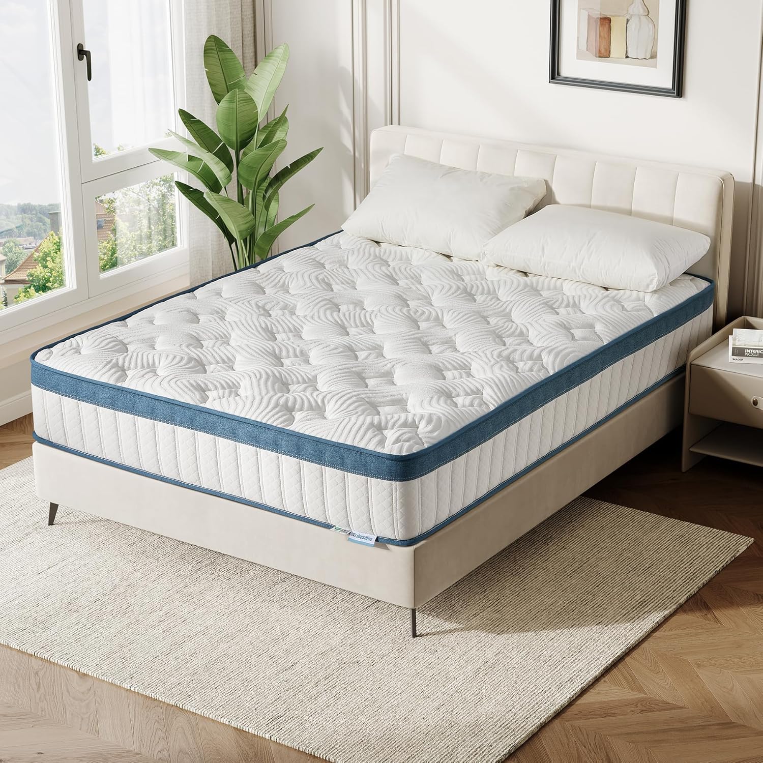 90 x 200 cm Pocketvering Matras, H2 Harde Matras met Geheugenschuim en Wasbare Hoes