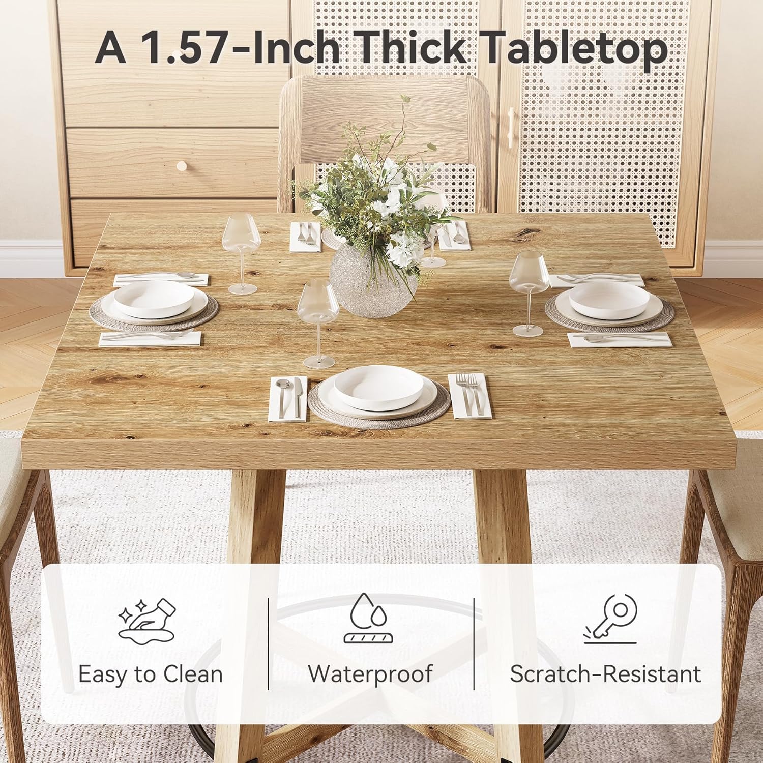 80 cm Moderne Eettafel, Vierkante Keukentafel in Bruin en Zwart voor Twee tot Vier Personen