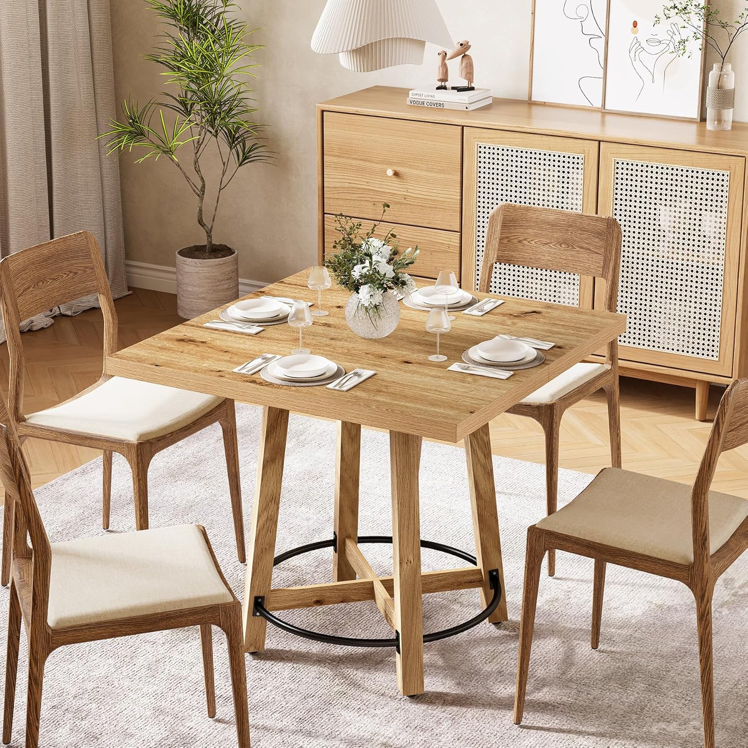 80 cm Moderne Eettafel, Vierkante Keukentafel in Bruin en Zwart voor Twee tot Vier Personen