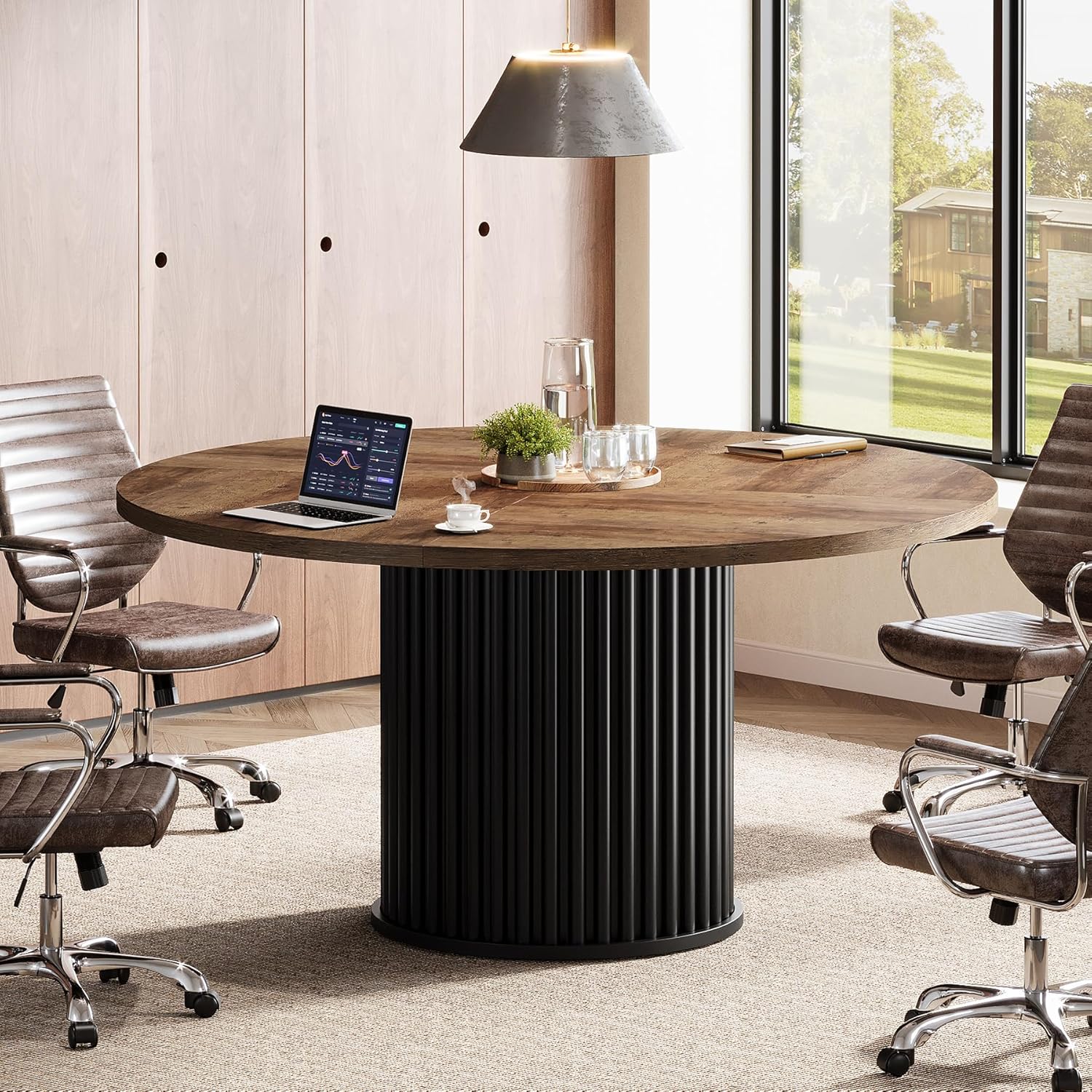 120 cm Zwart Ronde Conferentietafel, Stabiel Bureau voor 4-6 Personen