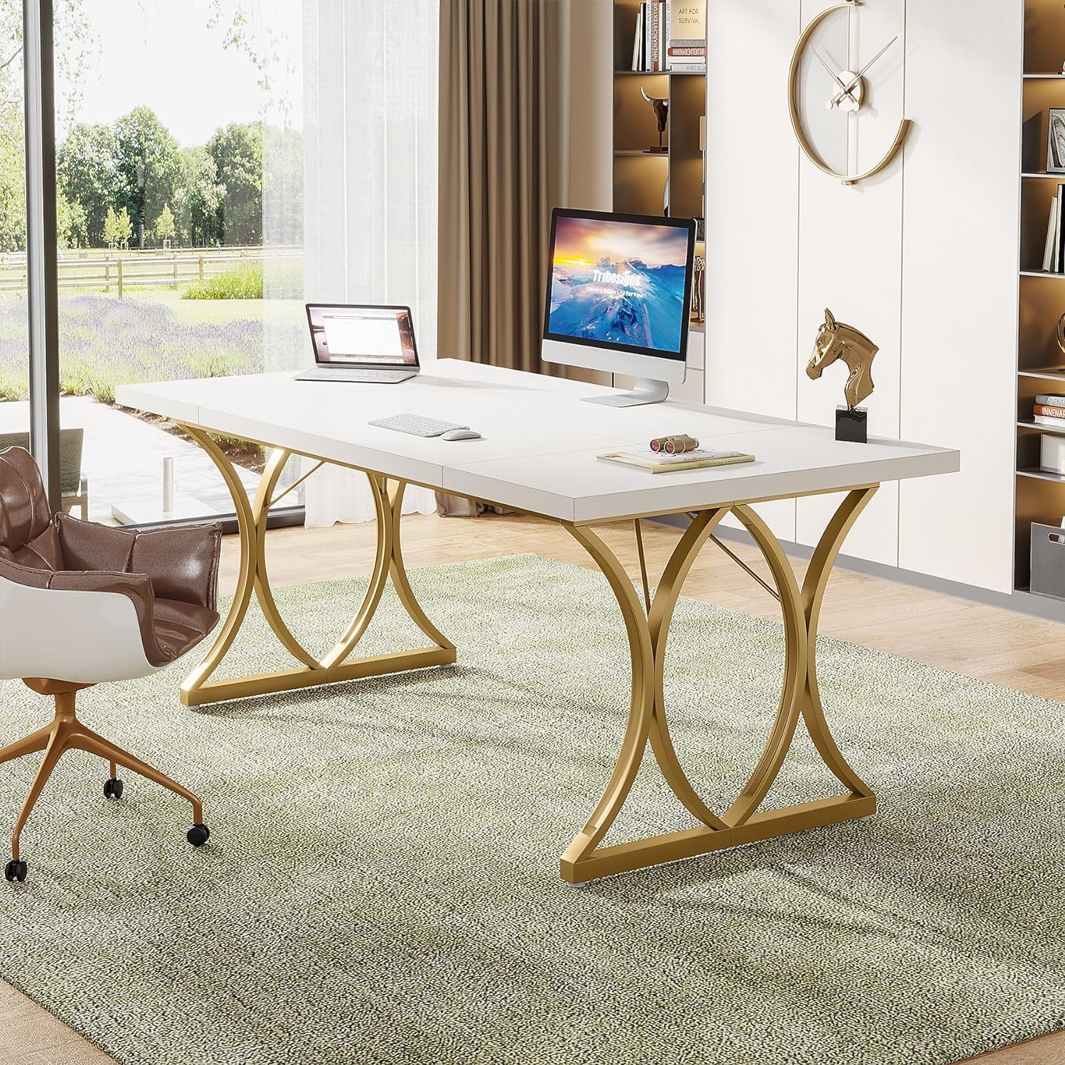 160 cm Tribesigns Computerbureau, Modern Werktafel met Gouden Metaal Frame