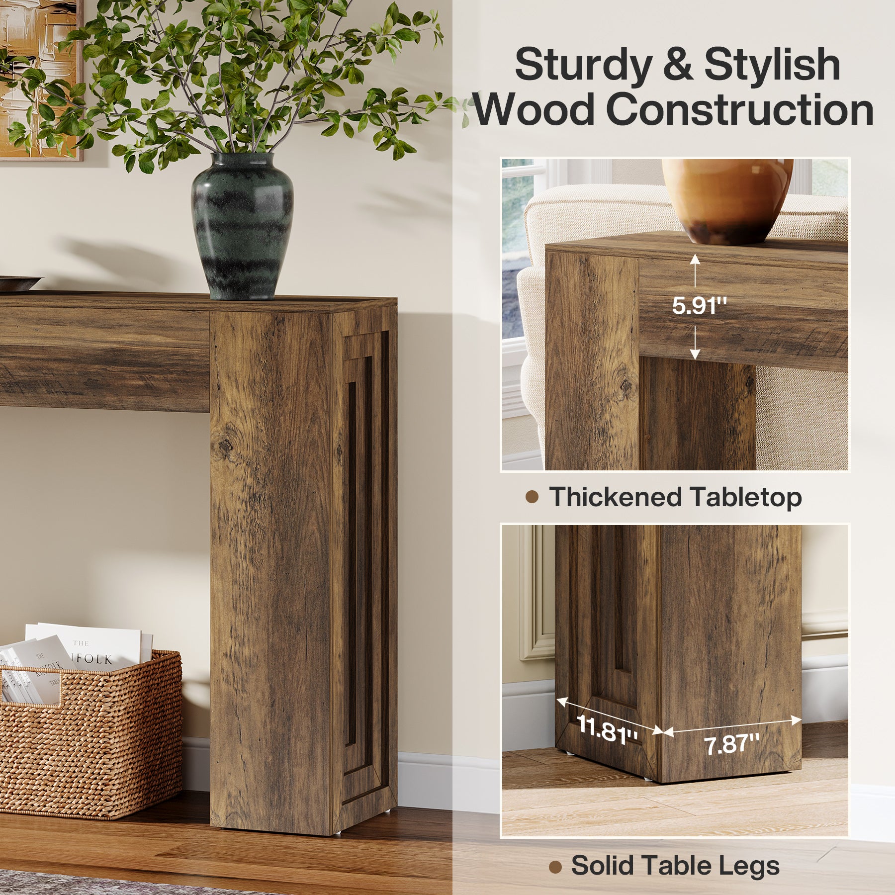 160 cm Lange Consoletafel, Smalle Salontafel voor Hal en Woonkamer