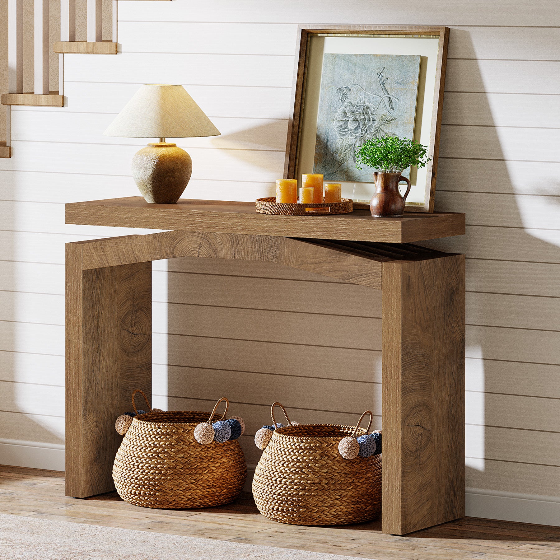 102 cm Consoletafel voor Hal en Entree, Landelijke Smalle Sofa Tafel voor Woonkamer