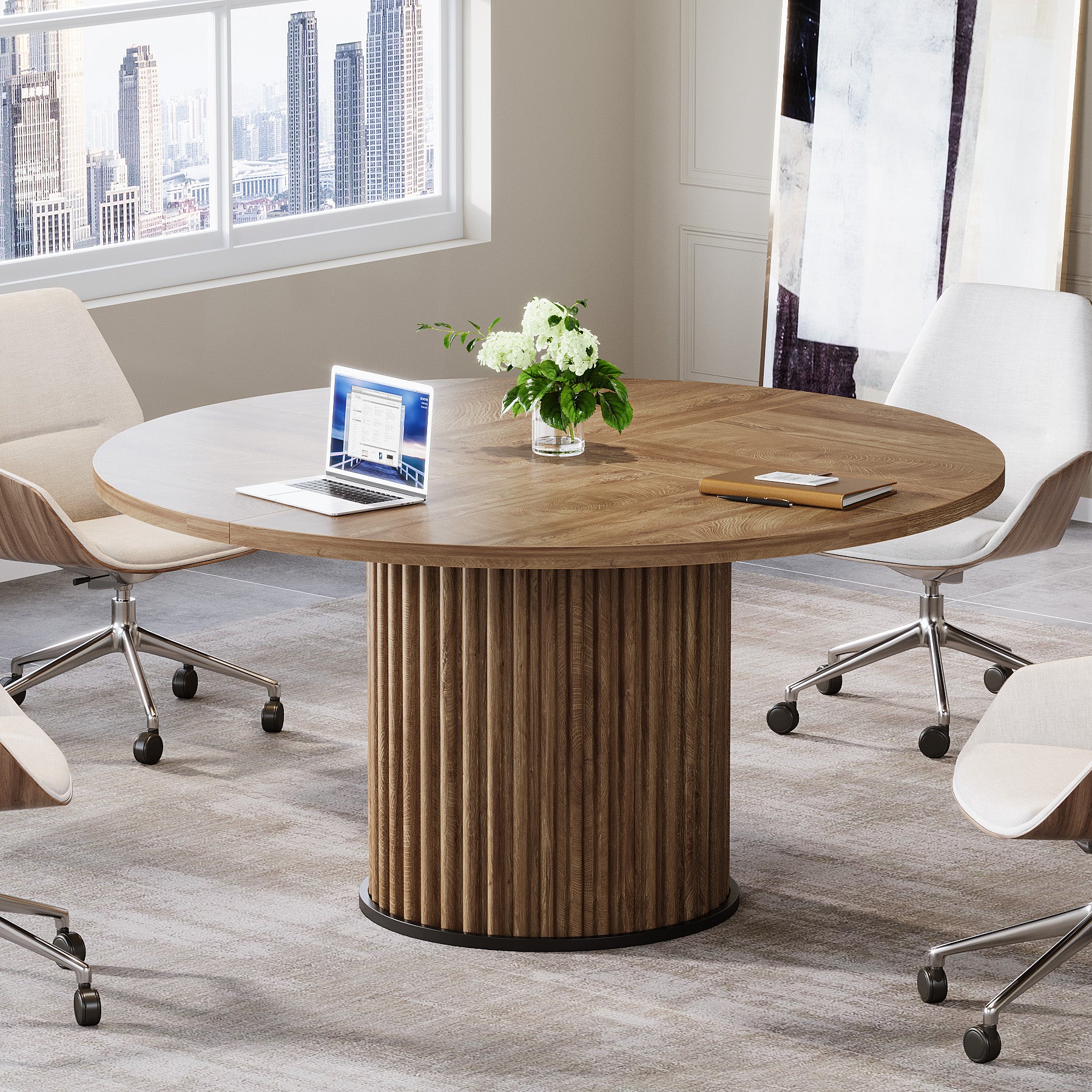 120 cm Zwart Ronde Conferentietafel, Stabiel Bureau voor 4-6 Personen