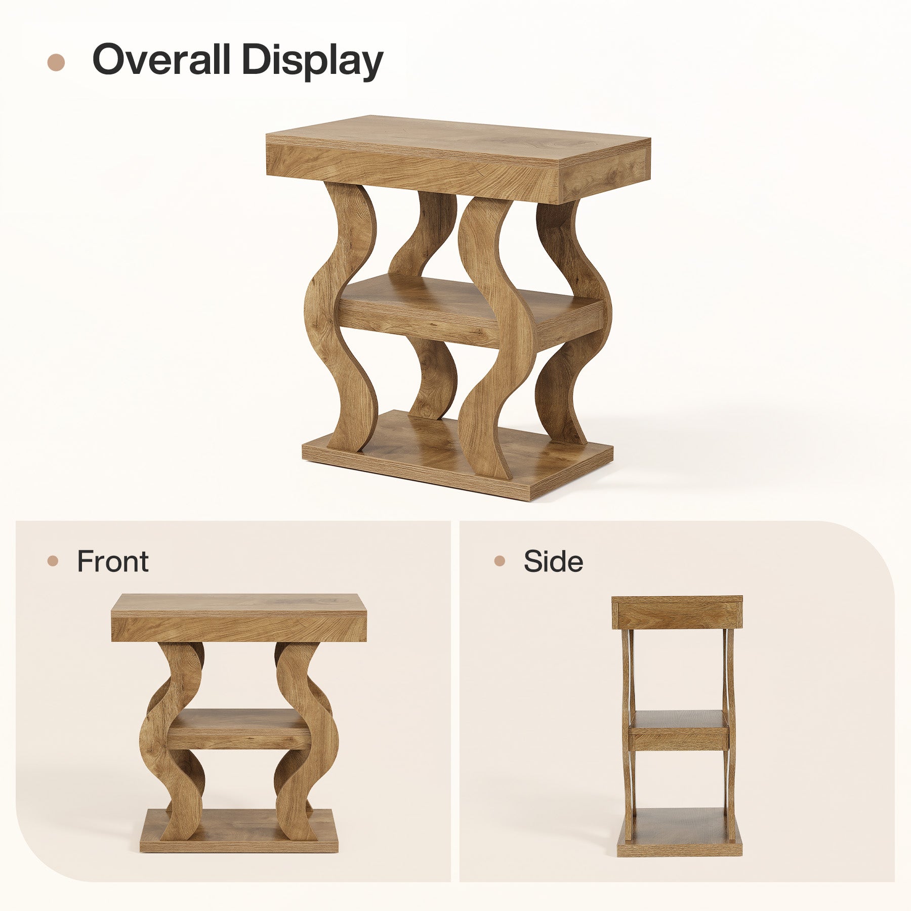 Tribesigns 60 cm smalle 3-laagse bijzettafel, houten bijzettafel met plank voor woonkamer